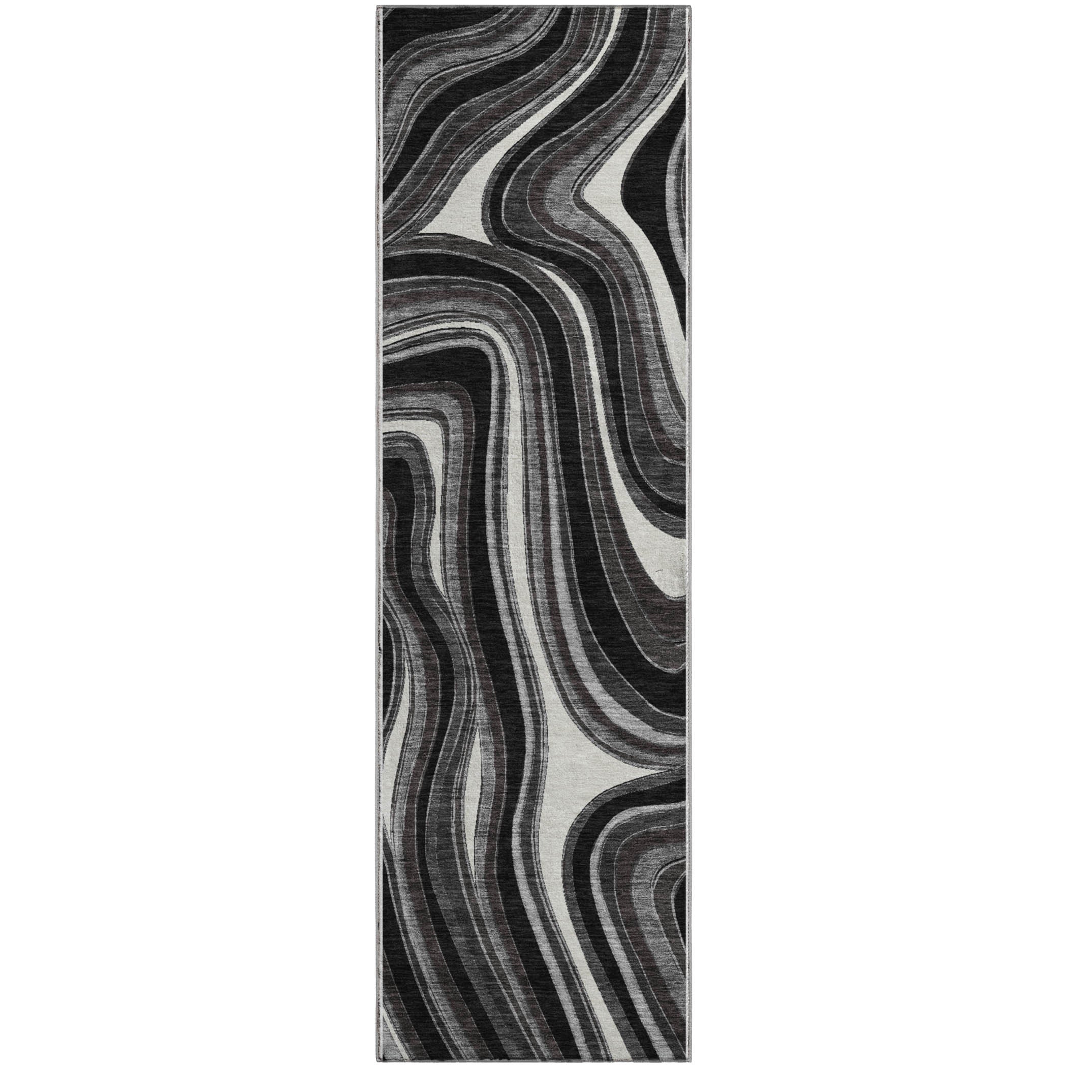 Zanzibar Machine Washable Transitional Black Rug 2'3" x 7'6" #shape_Runner
