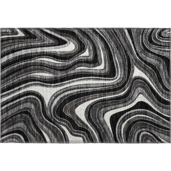 Zanzibar Machine Washable Transitional Black Rug 1'8" x 2'6"