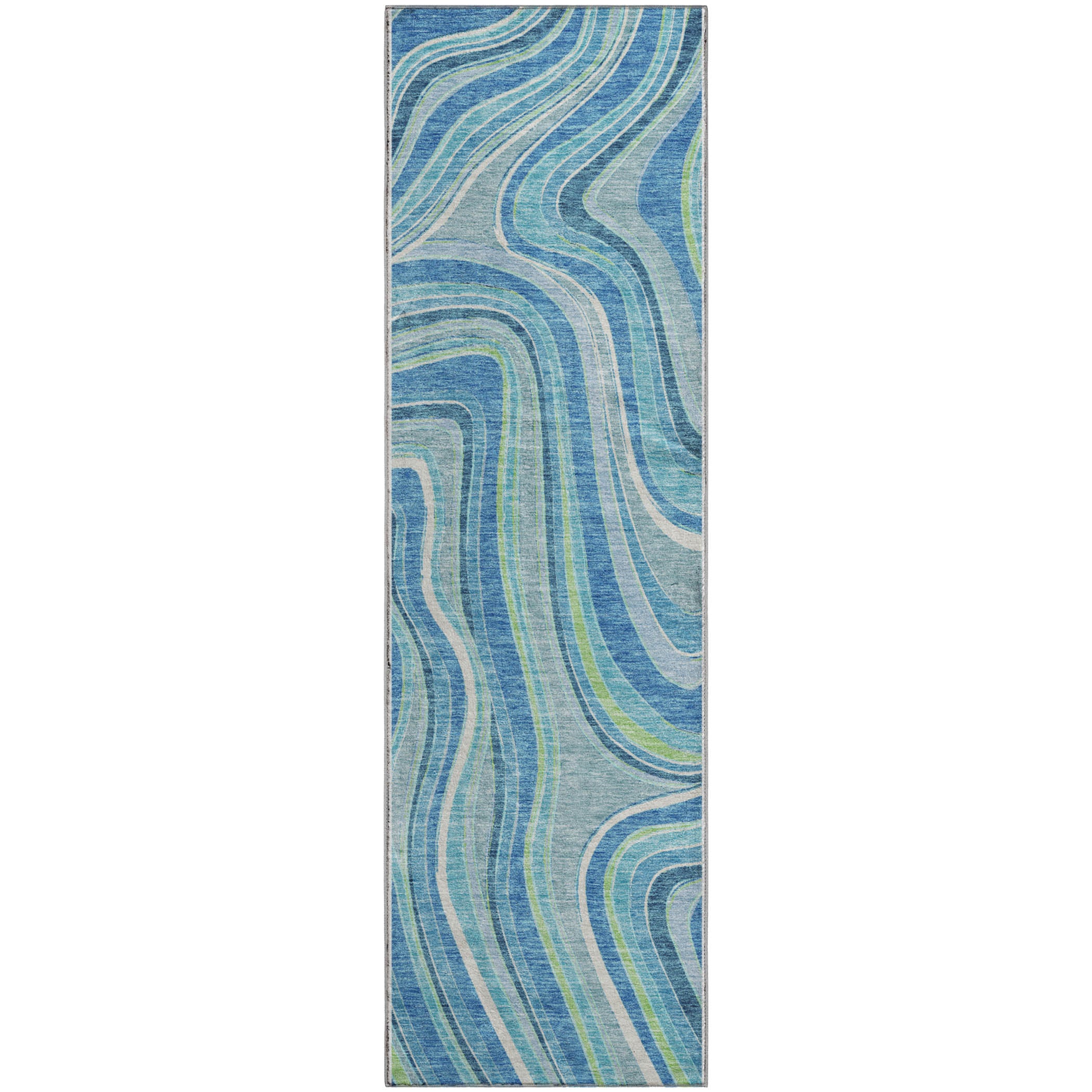 Zanzibar Machine Washable Transitional Blue Rug 2'3" x 7'6" #shape_Runner