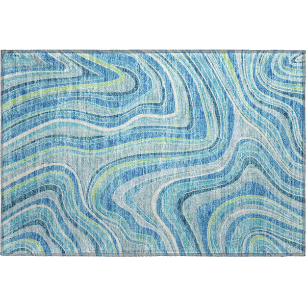 Zanzibar Machine Washable Transitional Blue Rug 1'8" x 2'6"
