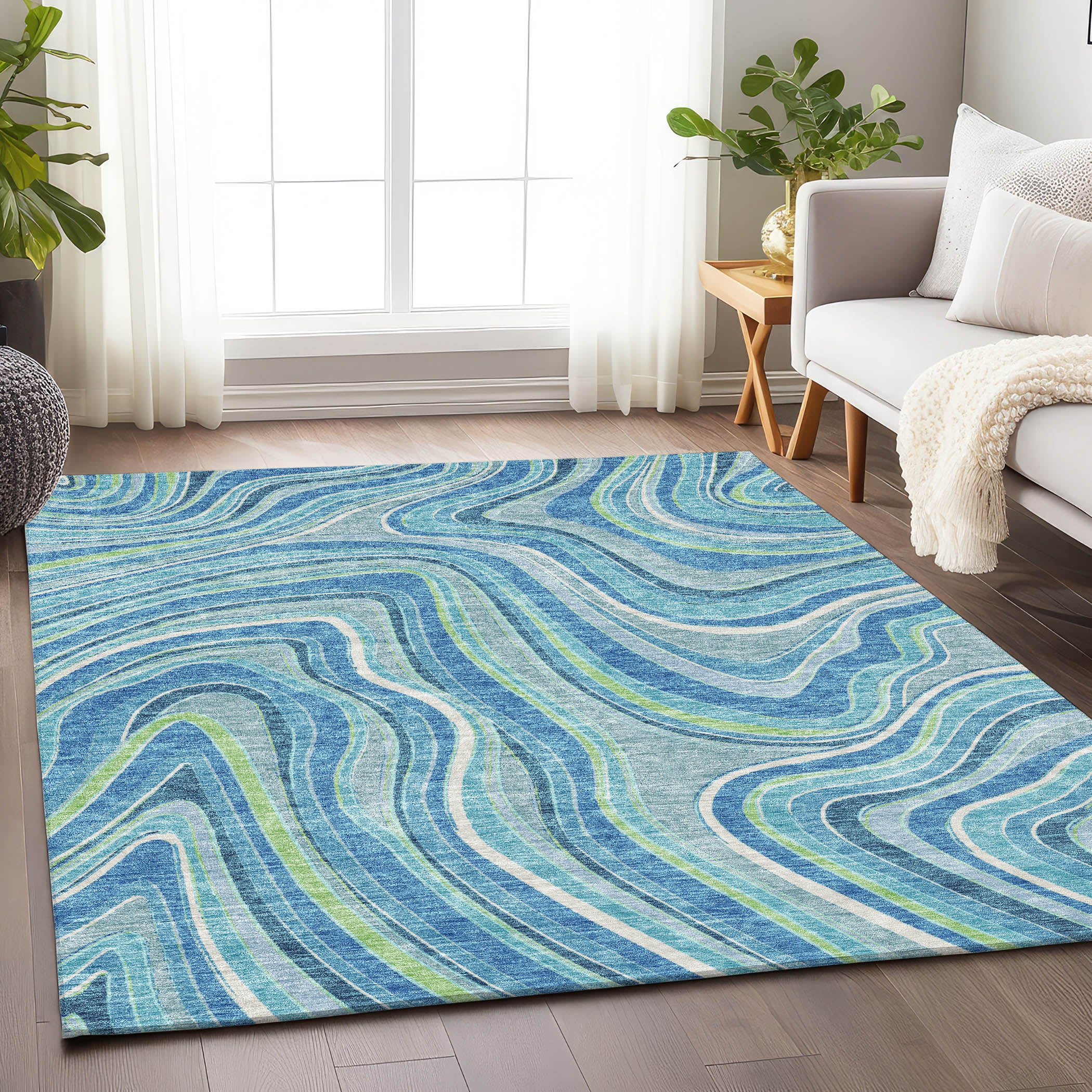 Zanzibar Machine Washable Transitional Blue Rug 2'6" x 3'10" #shape_Rectangle