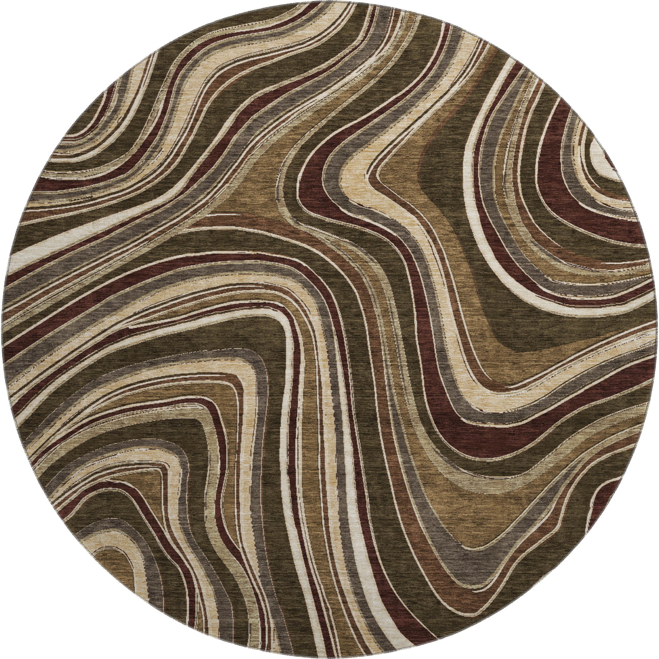 Zanzibar Machine Washable Transitional Fudge Brown Rug 8' x 8' #shape_Round