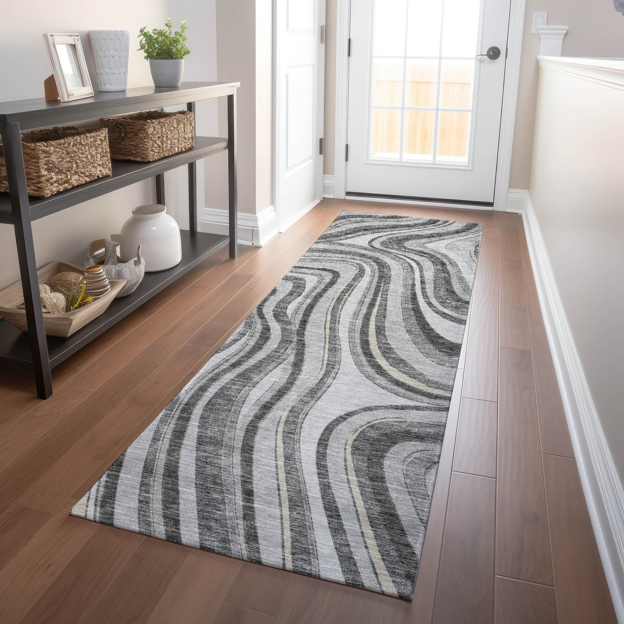 Zanzibar Machine Washable Transitional Gray Rug 2'3" x 7'6" #shape_Runner