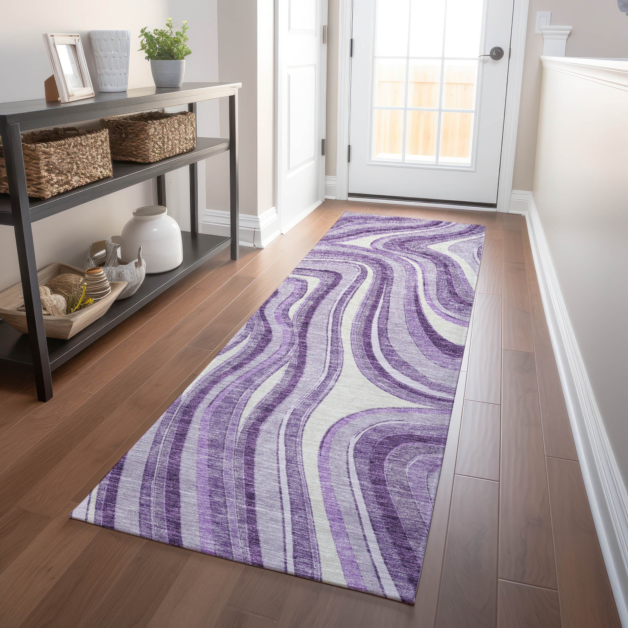 Zanzibar Machine Washable Transitional Lavender Purple Rug 2'3" x 7'6" #shape_Runner