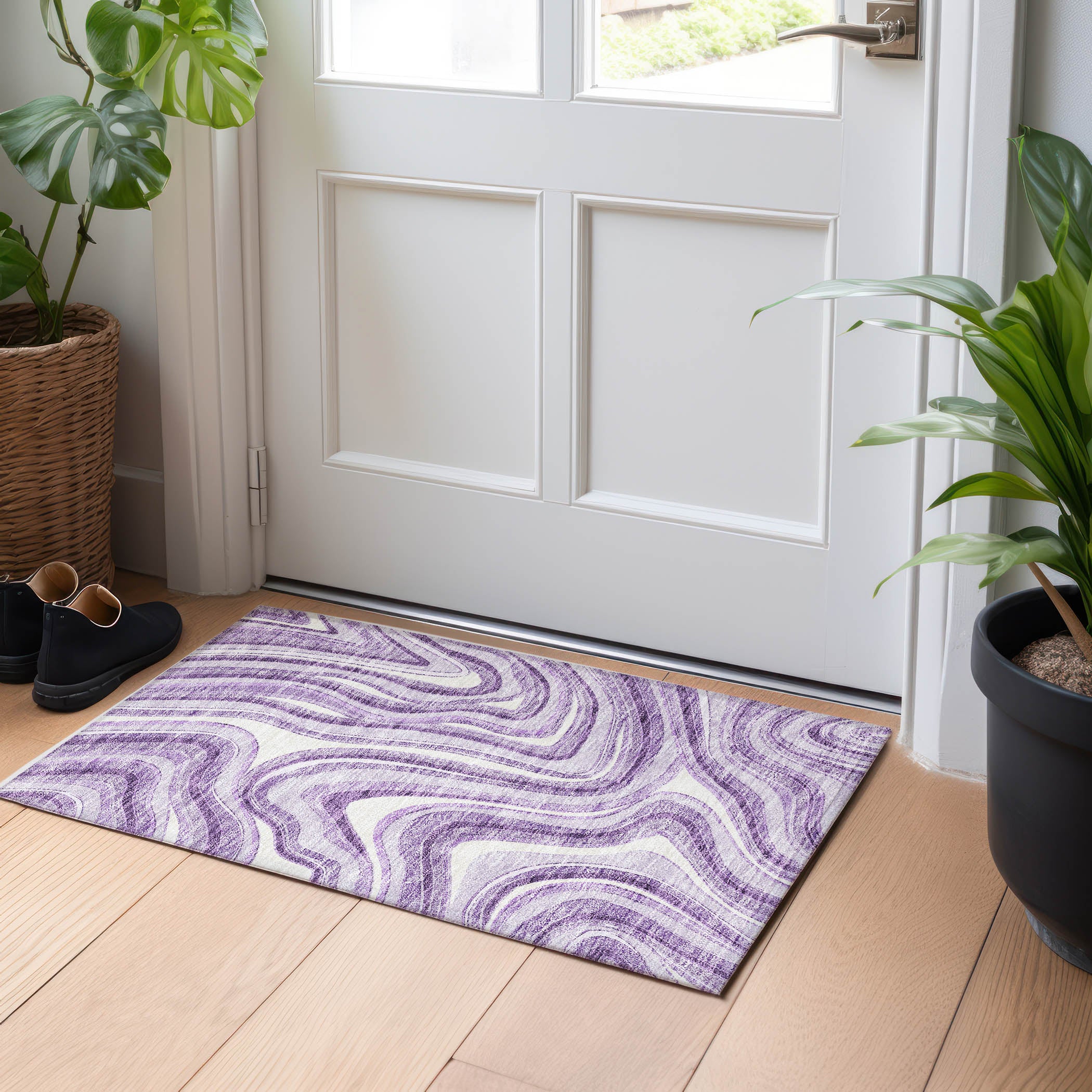Zanzibar Machine Washable Transitional Lavender Purple Rug 1'8" x 2'6" #shape_Rectangle