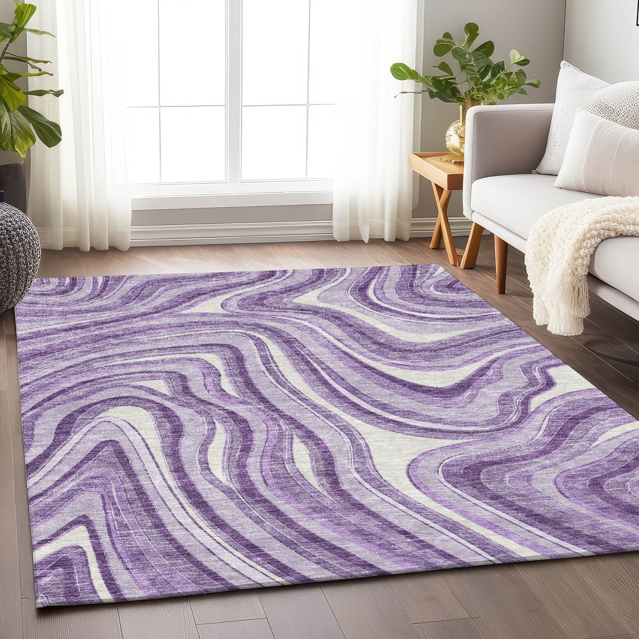 Zanzibar Machine Washable Transitional Lavender Purple Rug 2'6" x 3'10" #shape_Rectangle