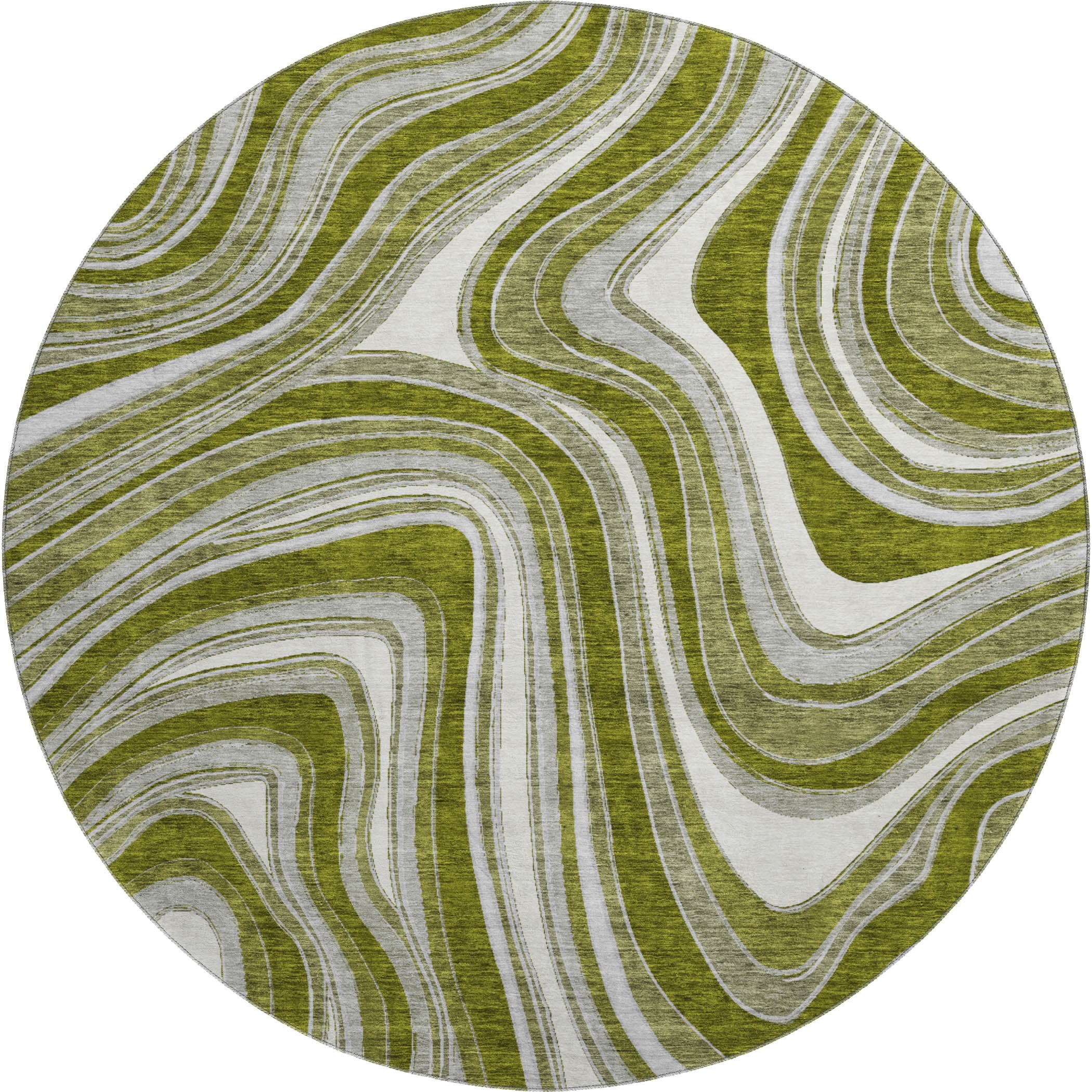 Zanzibar Machine Washable Transitional Olive Green Rug 8' x 8' #shape_Round