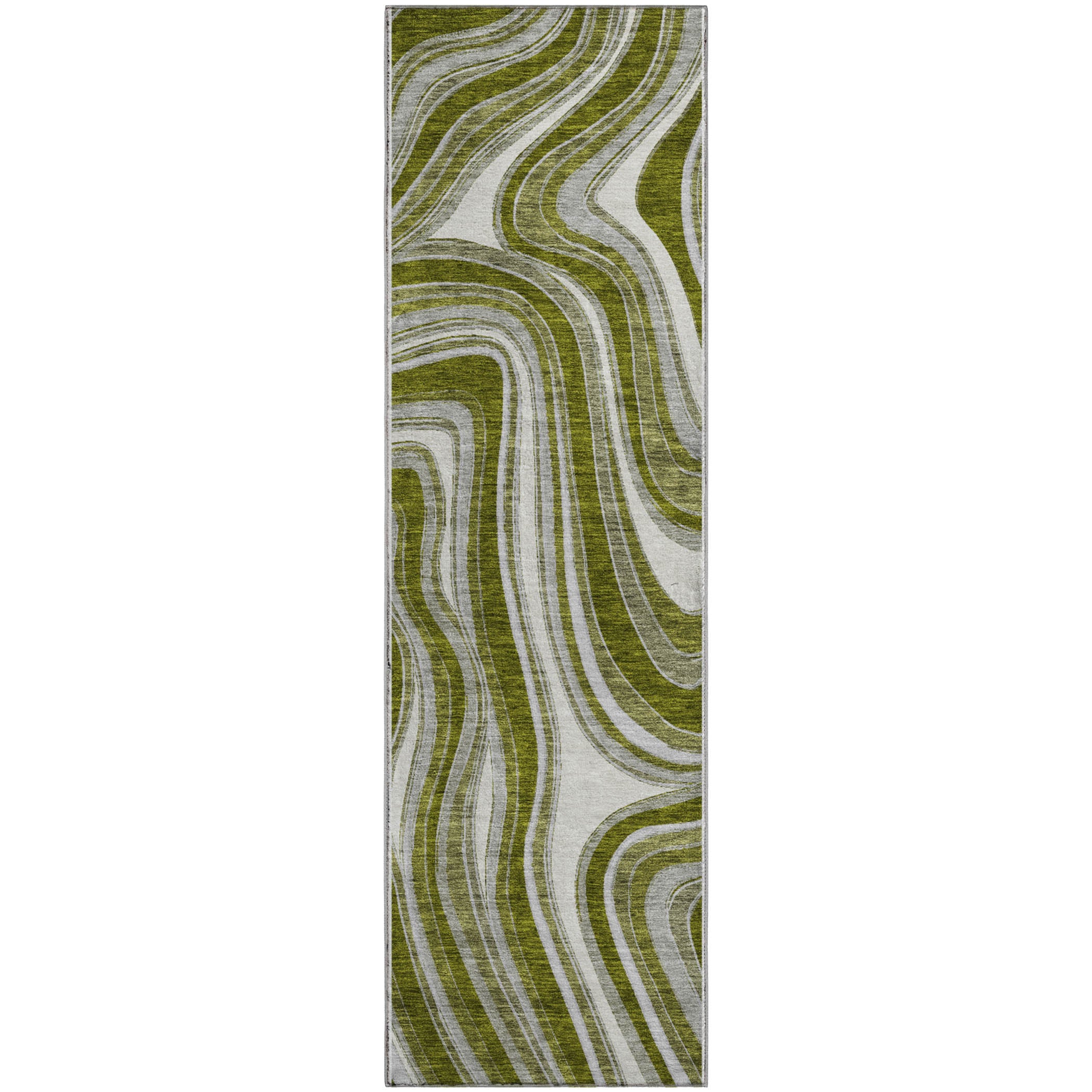 Zanzibar Machine Washable Transitional Olive Green Rug 2'3" x 7'6" #shape_Runner