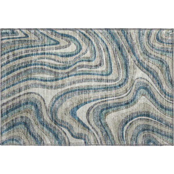Zanzibar Machine Washable Transitional Teal Rug 1'8" x 2'6"