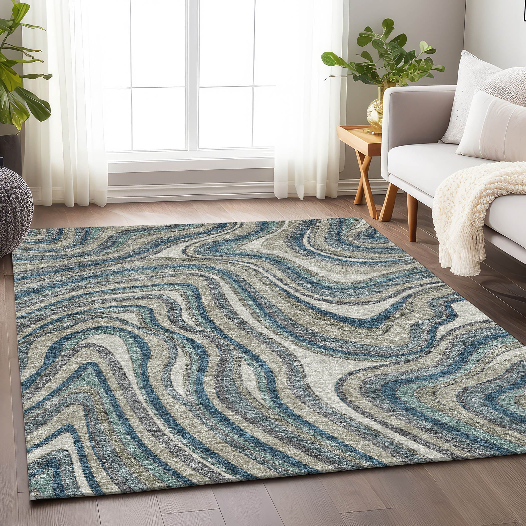 Zanzibar Machine Washable Transitional Teal Rug 2'6" x 3'10" #shape_Rectangle
