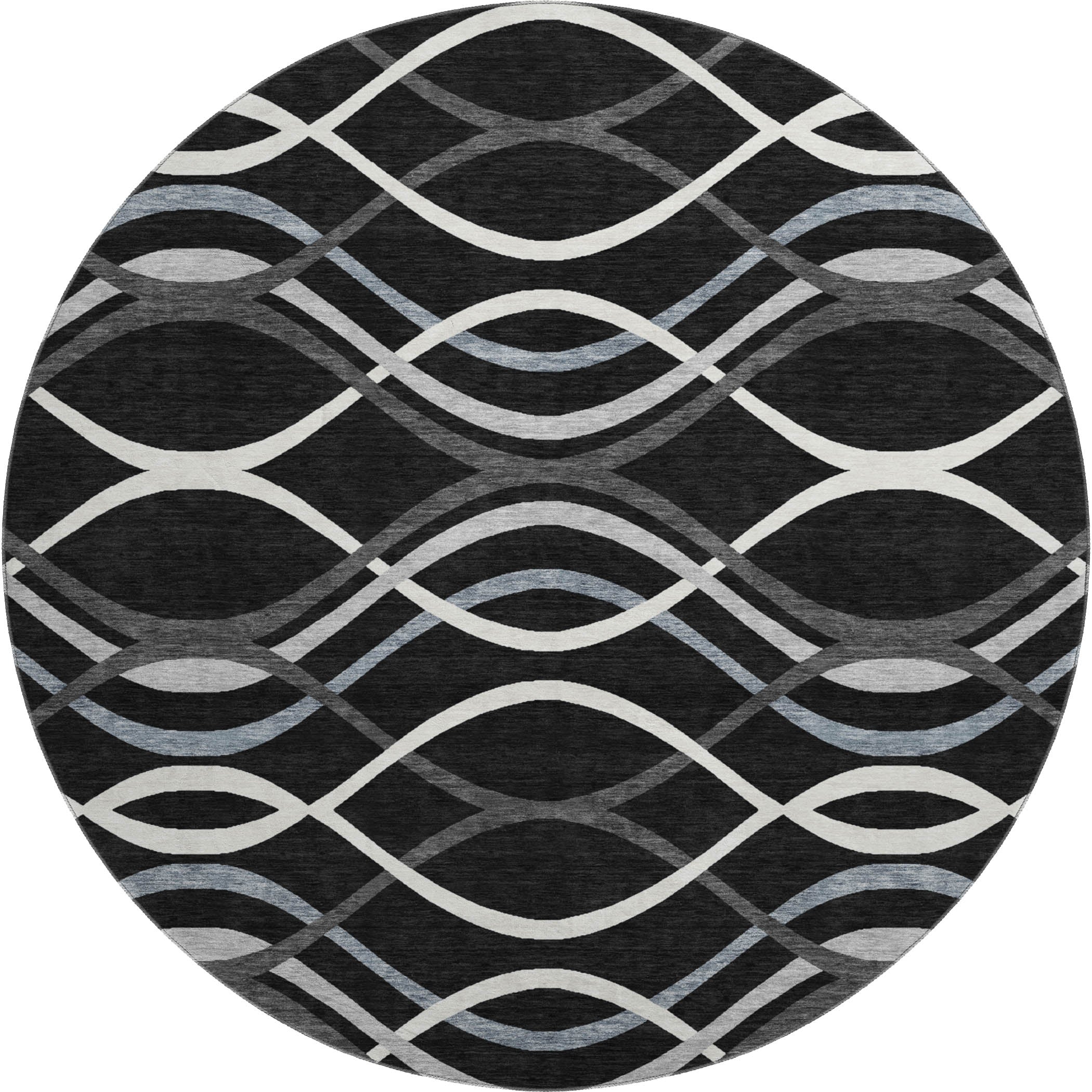Dublin Machine Washable Transitional Black Rug 8' x 8' #shape_Round