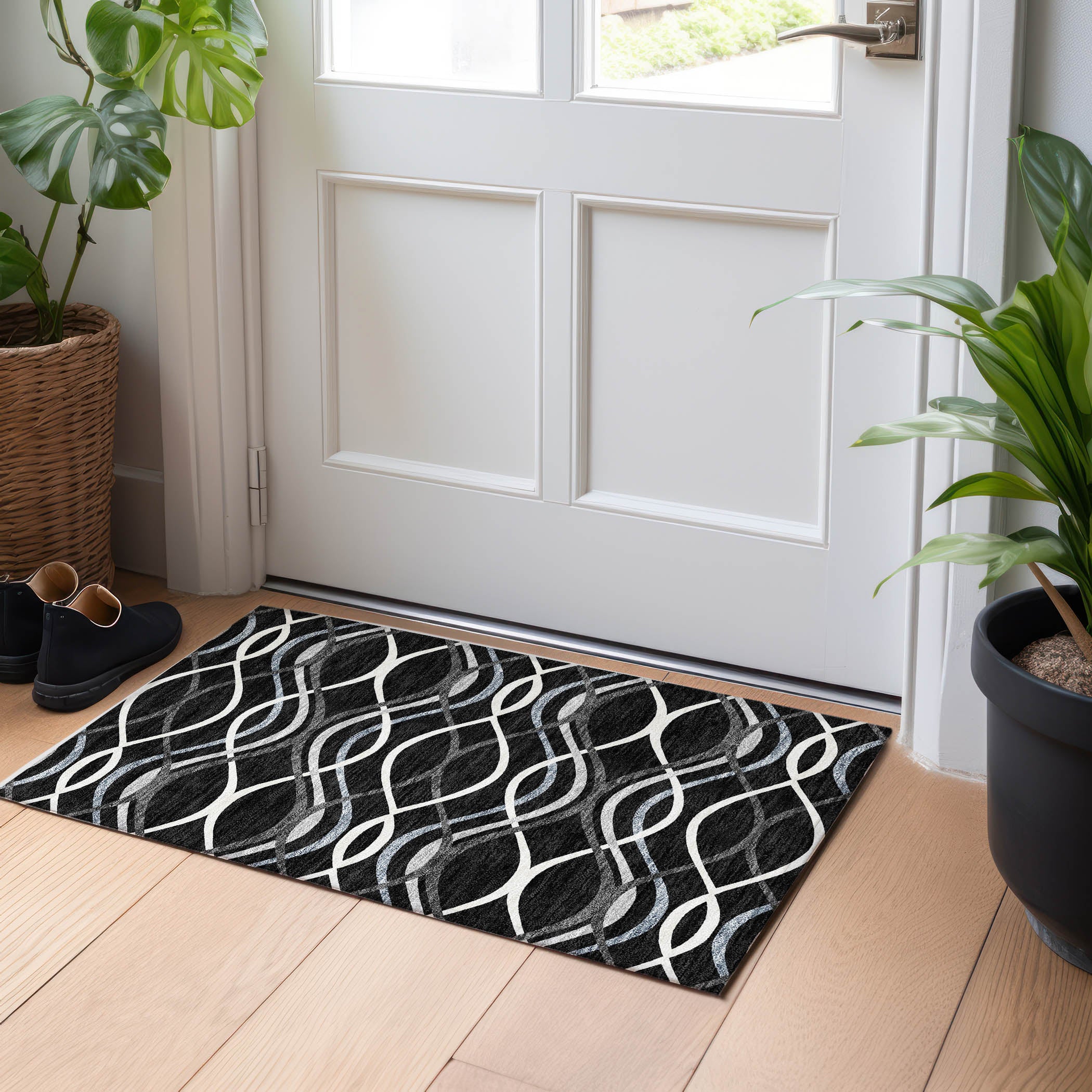 Dublin Machine Washable Transitional Black Rug 1'8" x 2'6" #shape_Rectangle