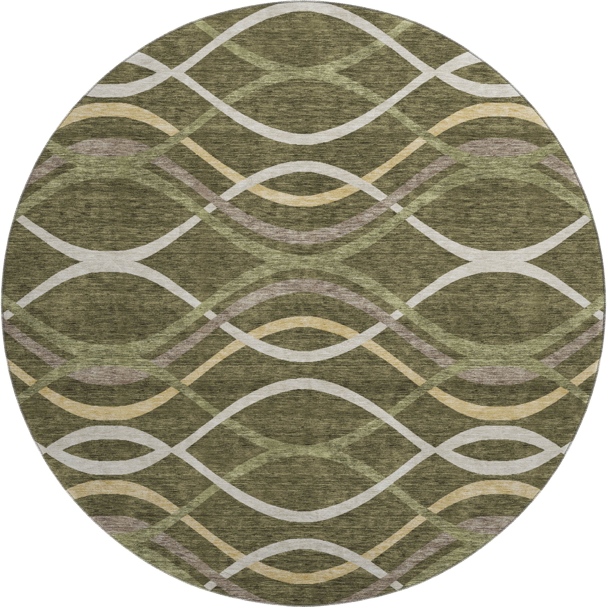 Dublin Machine Washable Transitional Olive Green Rug 8' x 8' #shape_Round