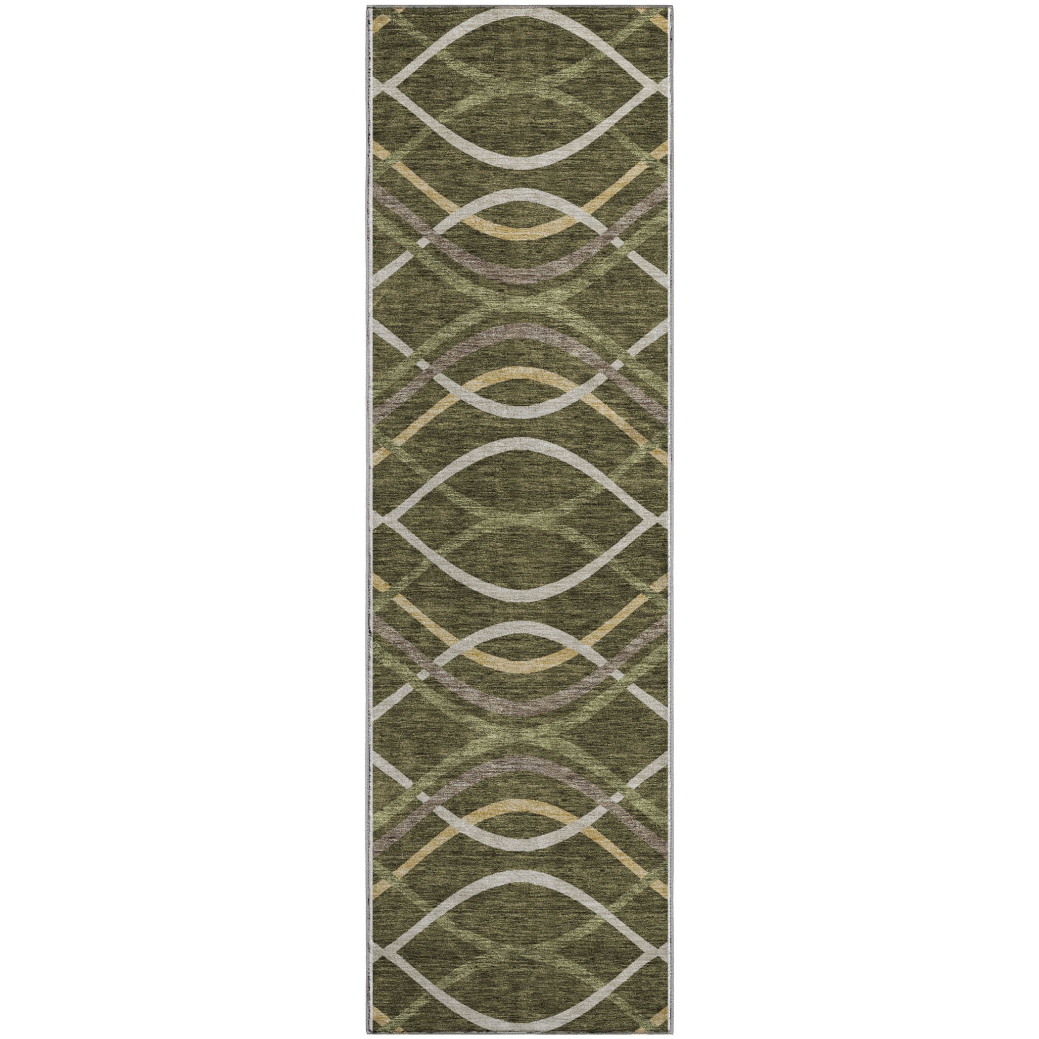 Dublin Machine Washable Transitional Olive Green Rug 2'3" x 7'6" #shape_Runner