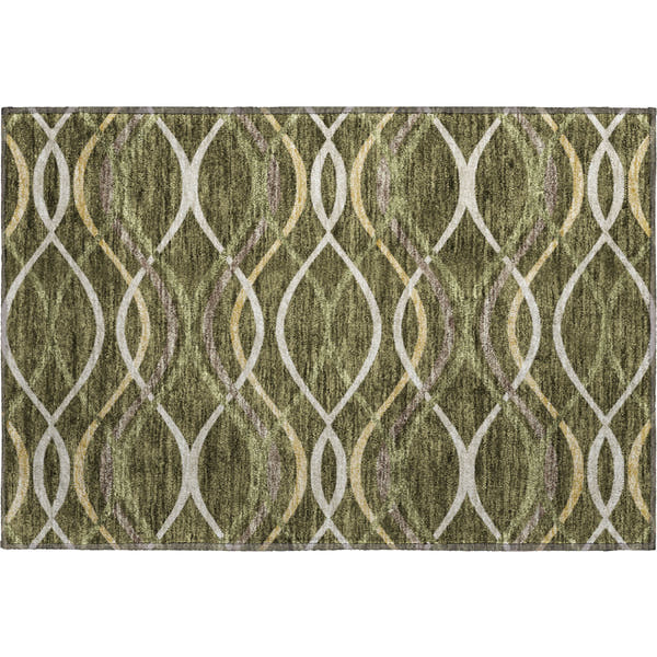 Dublin Machine Washable Transitional Olive Green Rug 1'8" x 2'6"