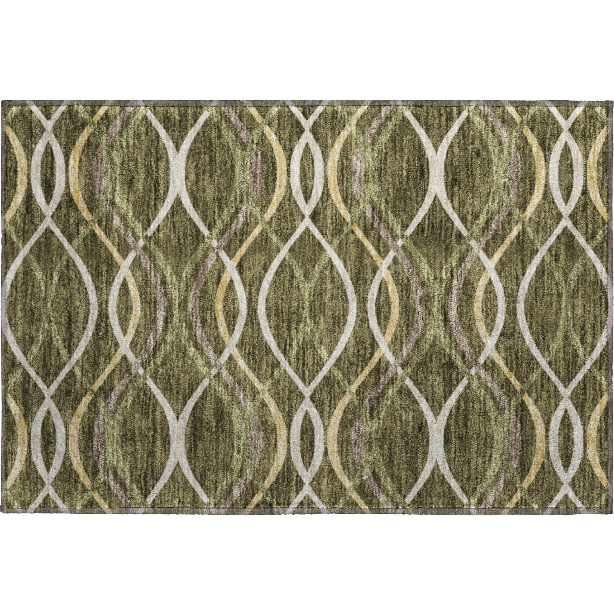 Dublin Machine Washable Transitional Olive Green Rug 1'8" x 2'6" #shape_Rectangle