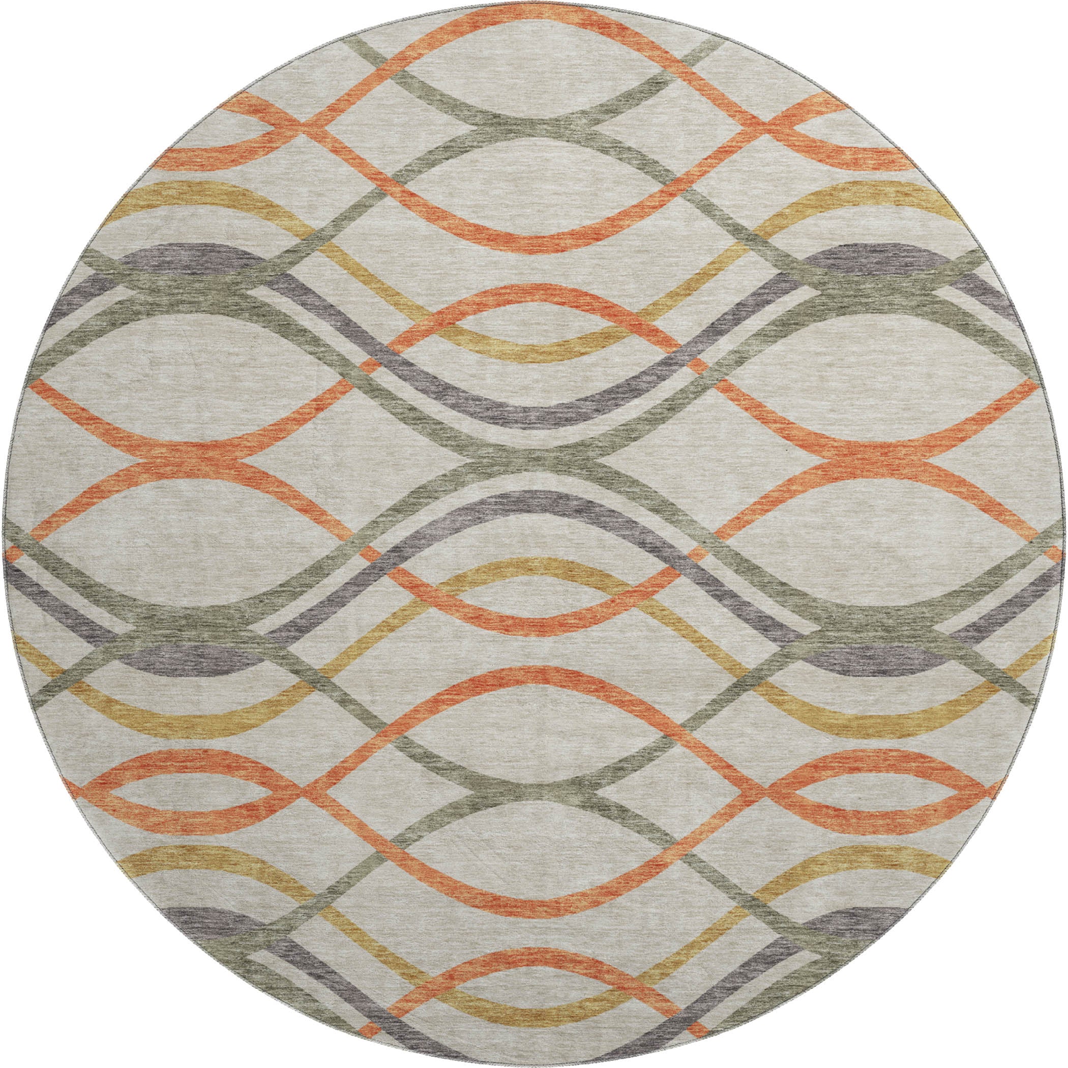 Dublin Machine Washable Transitional Orange Rug 8' x 8' #shape_Round