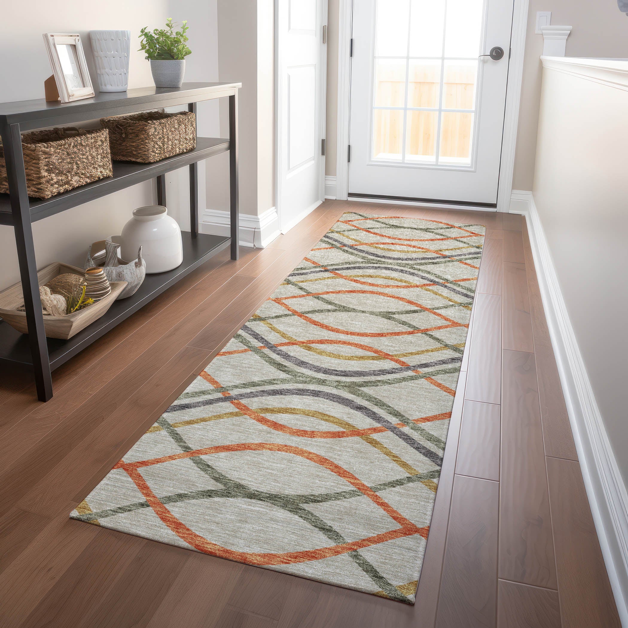 Dublin Machine Washable Transitional Orange Rug 2'3" x 7'6" #shape_Runner