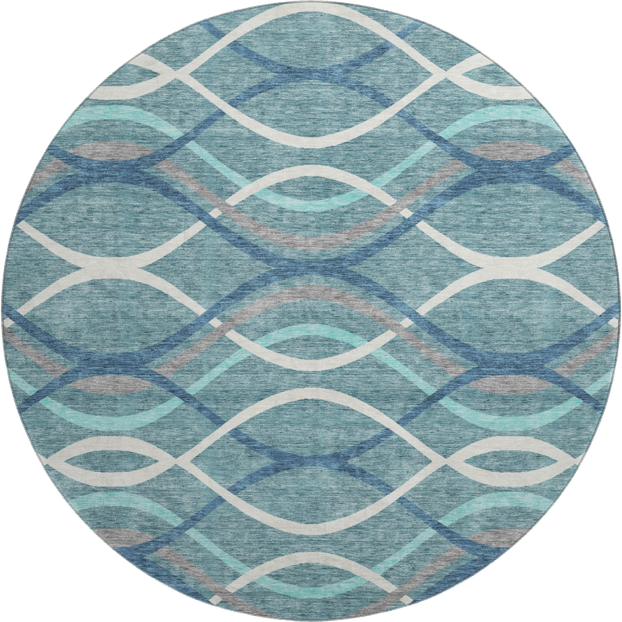 Dublin Machine Washable Transitional Teal Rug 8' x 8' #shape_Round