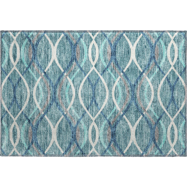 Dublin Machine Washable Transitional Teal Rug 1'8" x 2'6"