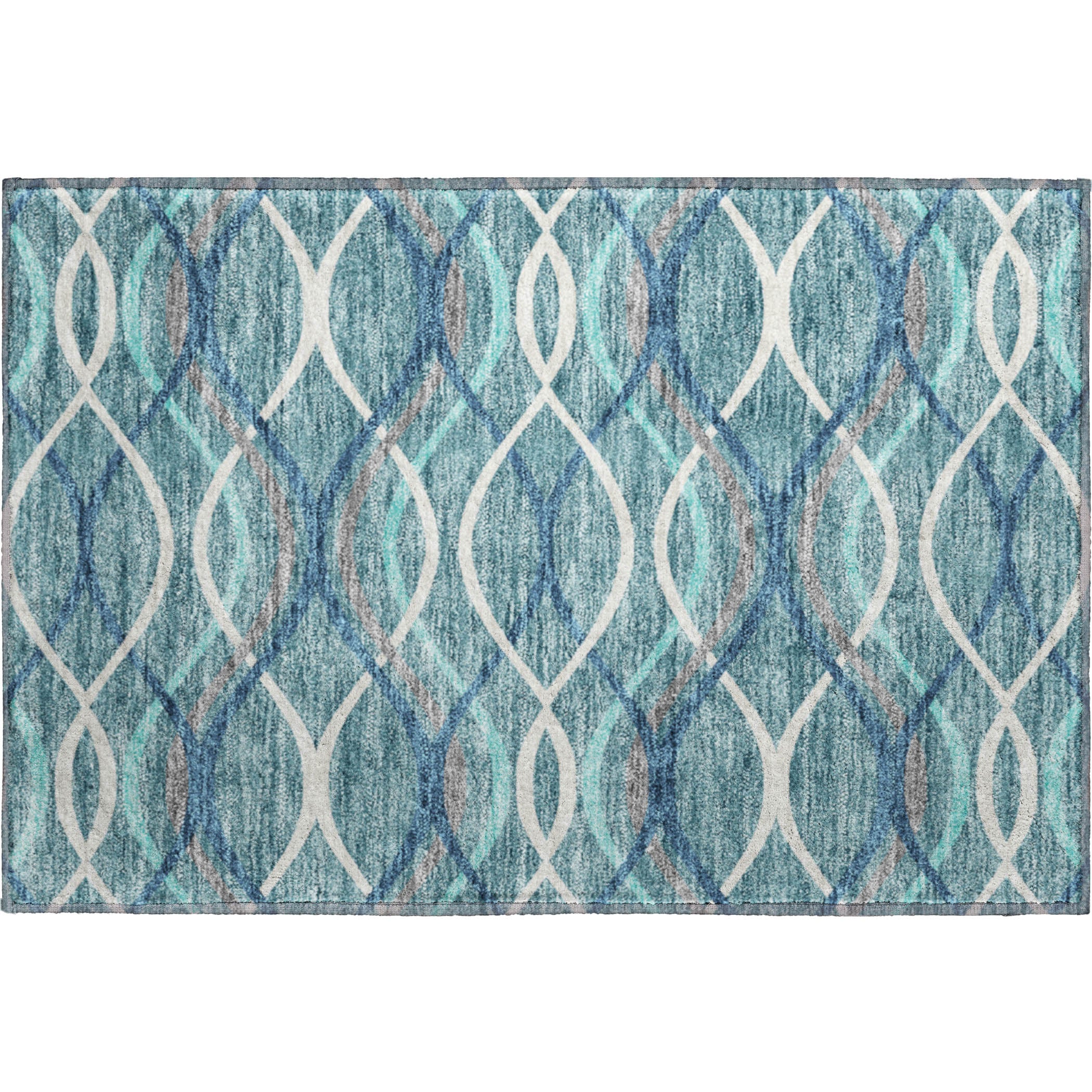 Dublin Machine Washable Transitional Teal Rug 1'8" x 2'6" #shape_Rectangle