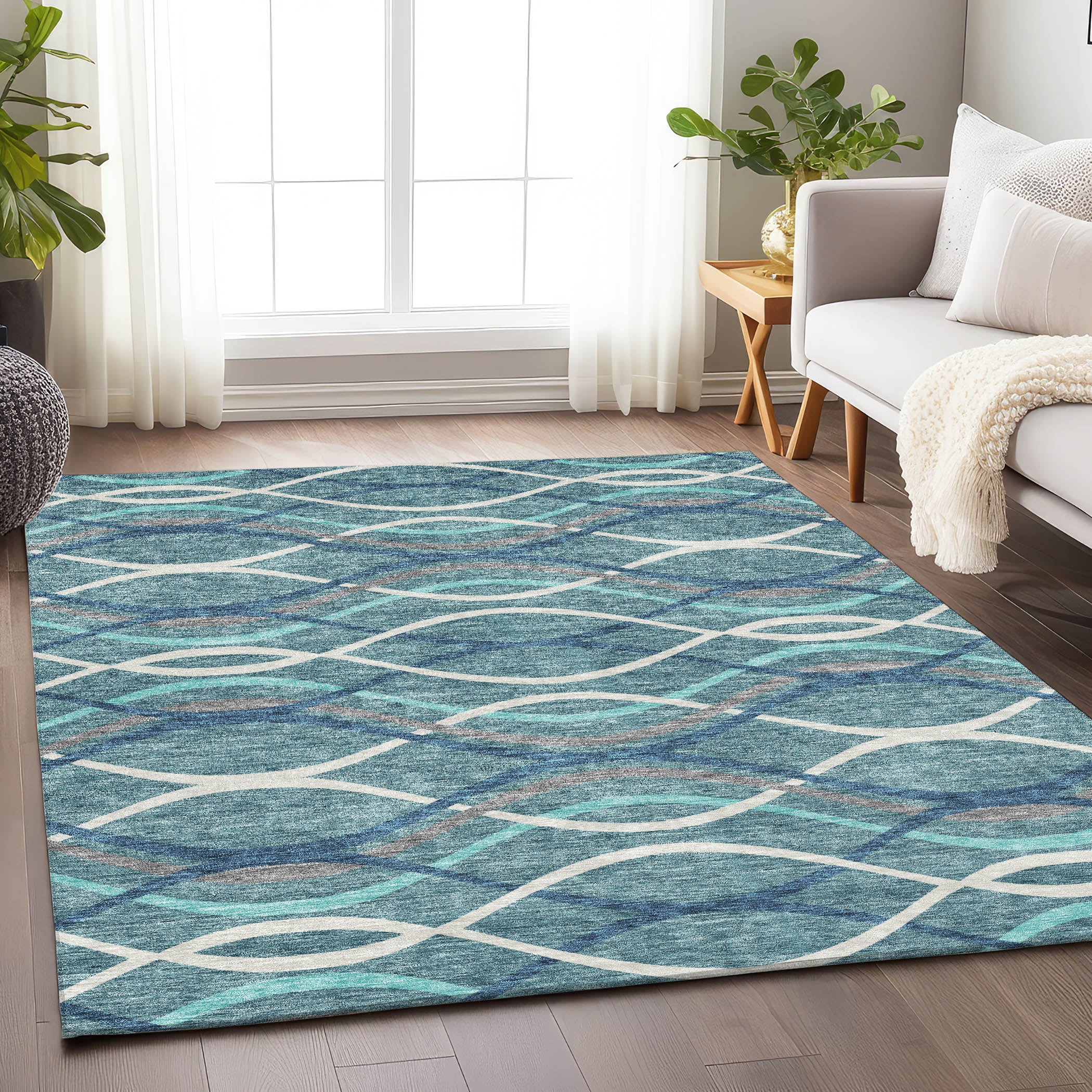 Dublin Machine Washable Transitional Teal Rug 2'6" x 3'10" #shape_Rectangle