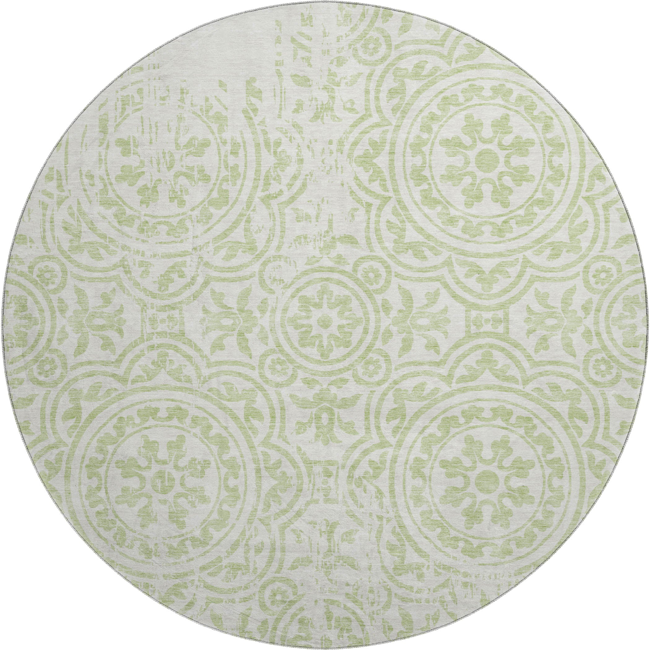 Kathmandu Machine Washable Transitional Aloe Green Rug 8' x 8' #shape_Round