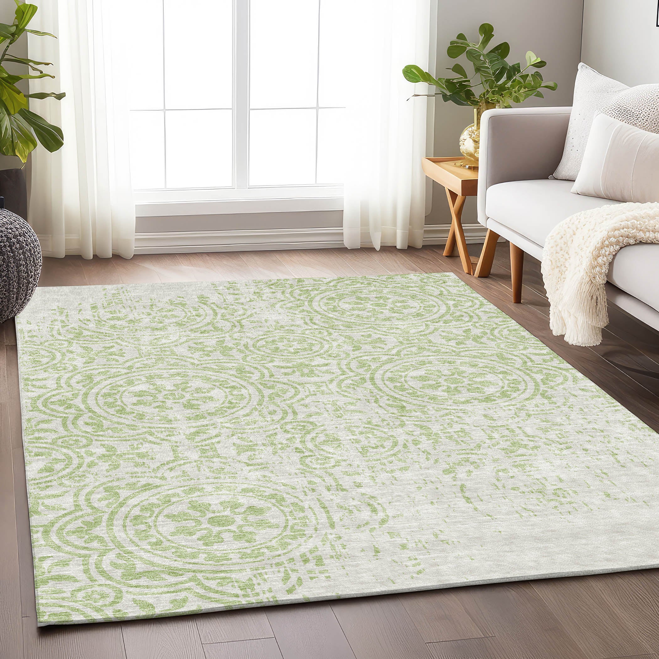 Kathmandu Machine Washable Transitional Aloe Green Rug 2'6" x 3'10" #shape_Rectangle