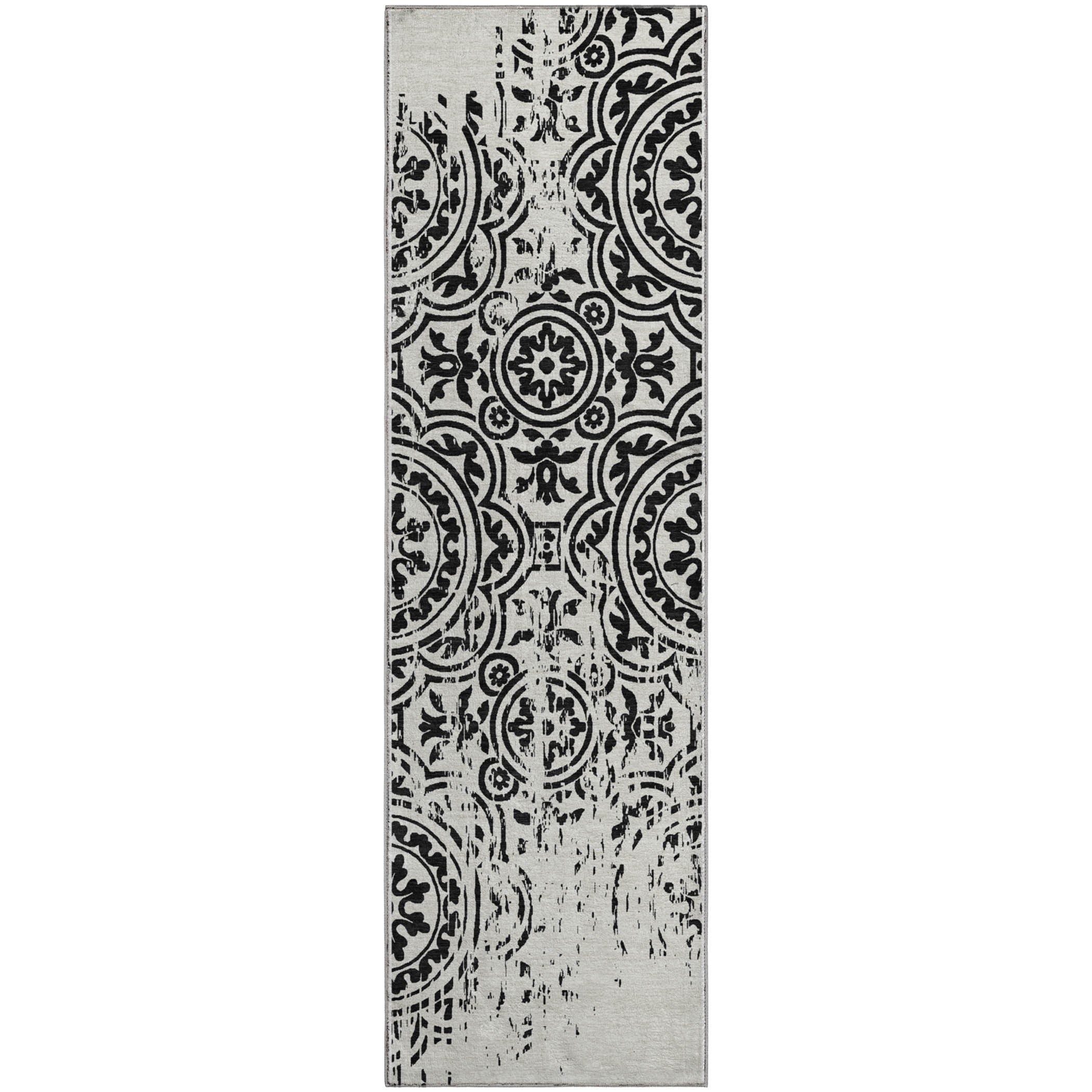 Kathmandu Machine Washable Transitional Black Rug 2'3" x 7'6" #shape_Runner