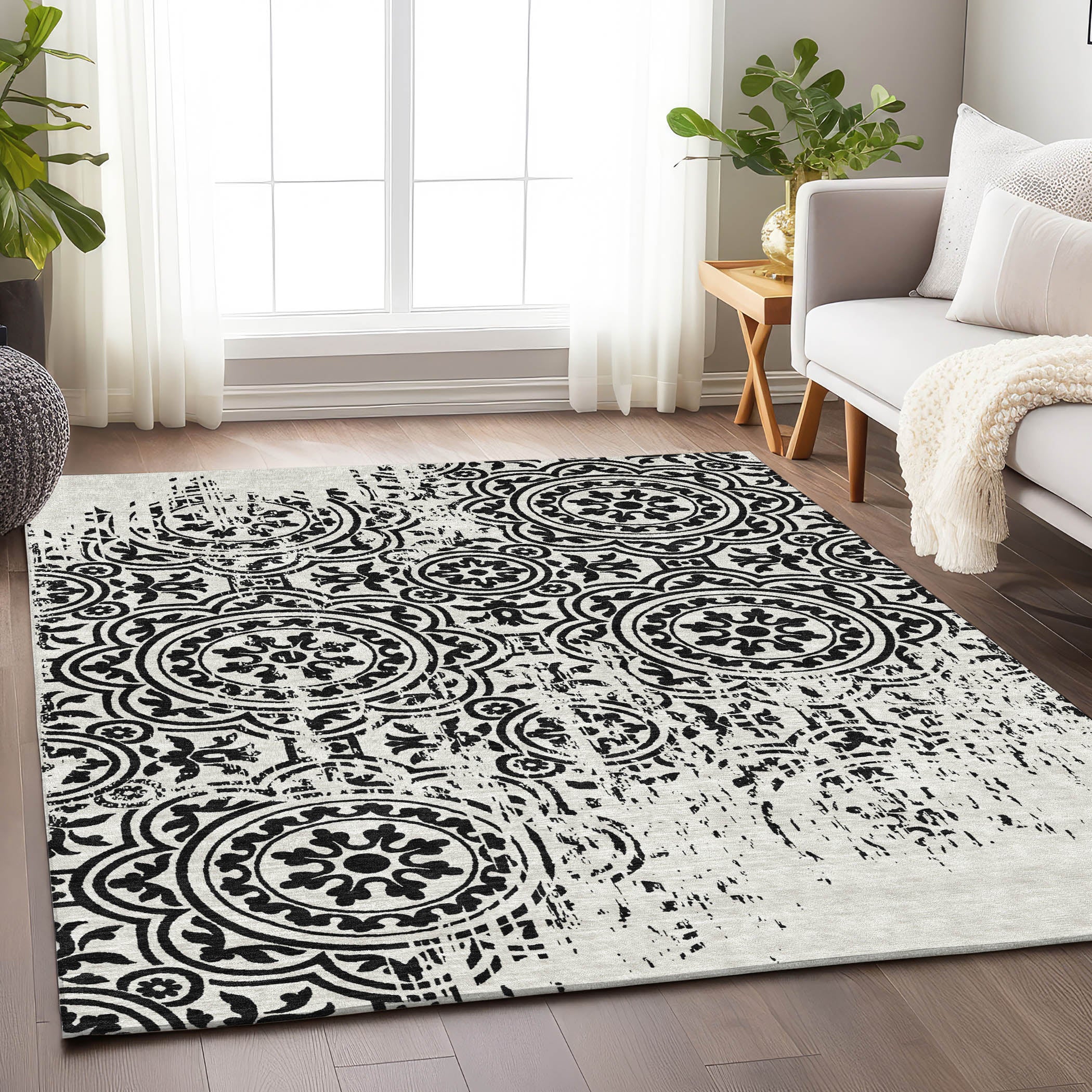 Kathmandu Machine Washable Transitional Black Rug 2'6" x 3'10" #shape_Rectangle