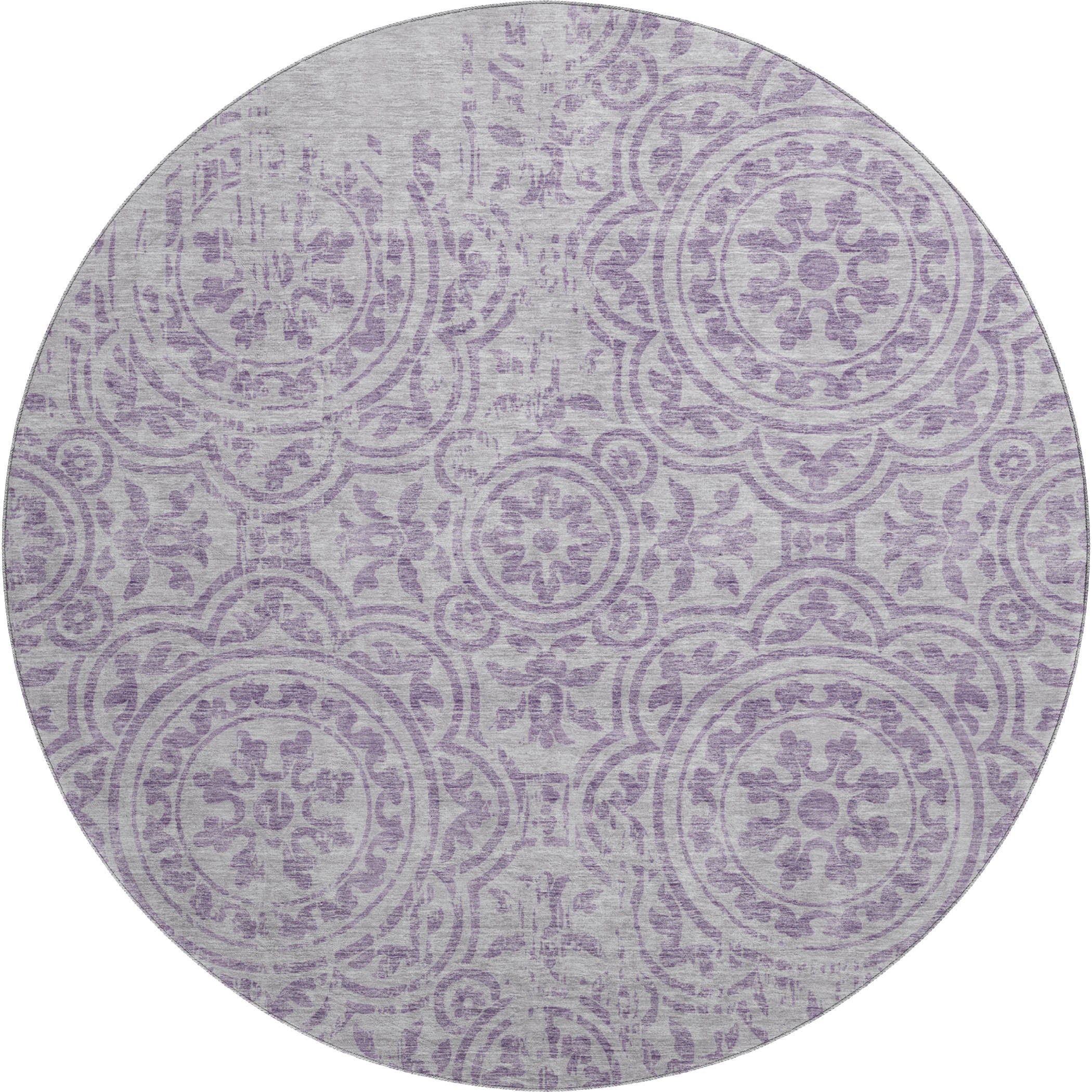 Kathmandu Machine Washable Transitional Lavender Purple Rug 8' x 8' #shape_Round