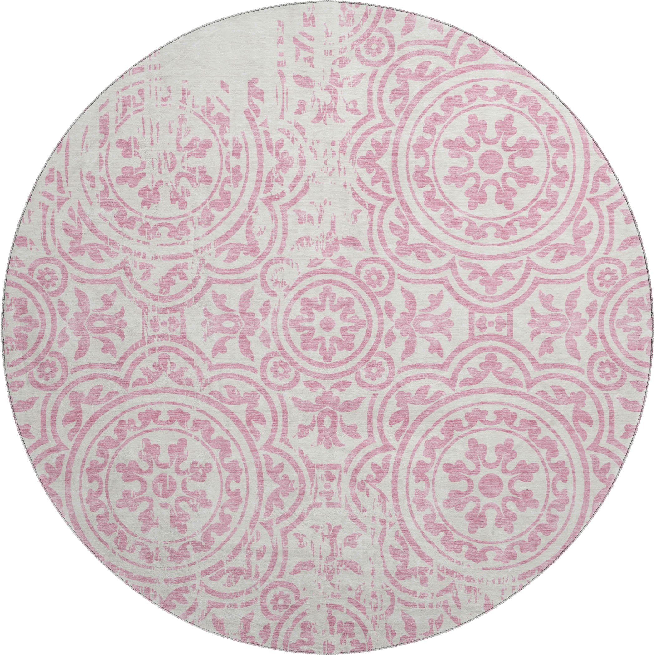 Kathmandu Machine Washable Transitional Pink Rug 8' x 8' #shape_Round