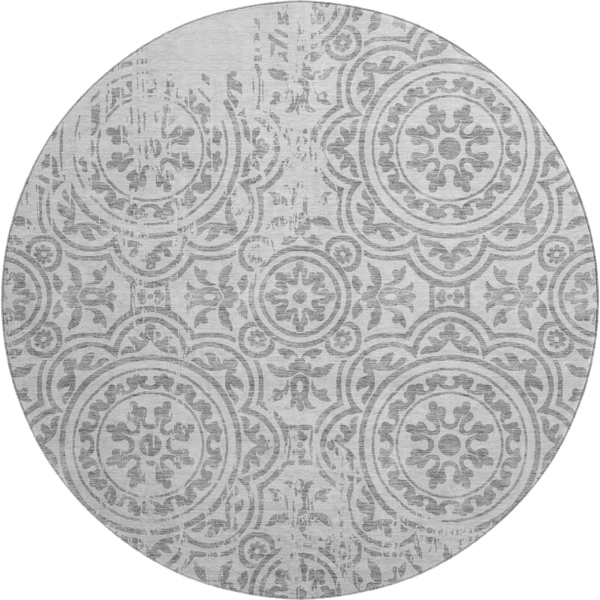 Kathmandu Machine Washable Transitional Silver Gray Rug 8' x 8' #shape_Round
