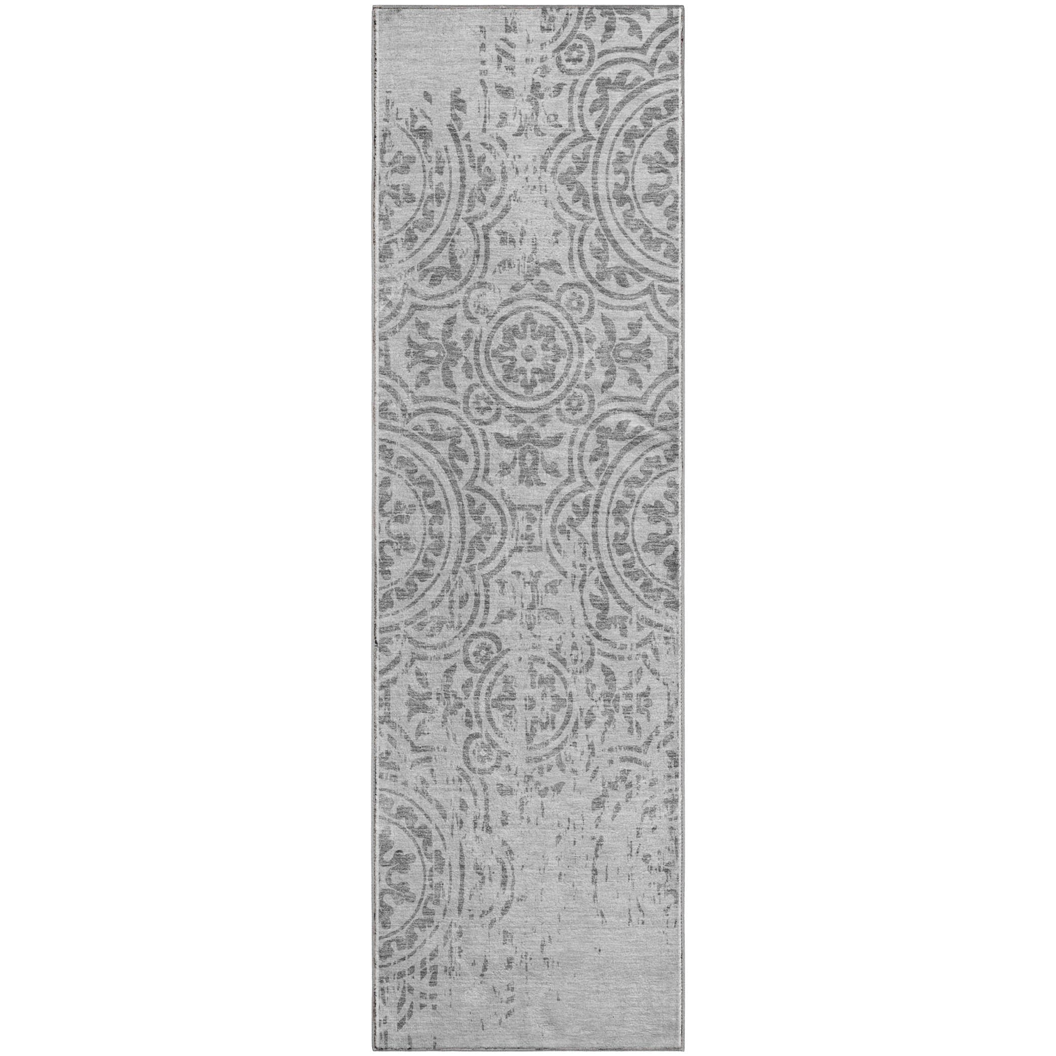 Kathmandu Machine Washable Transitional Silver Gray Rug 2'3" x 7'6" #shape_Runner