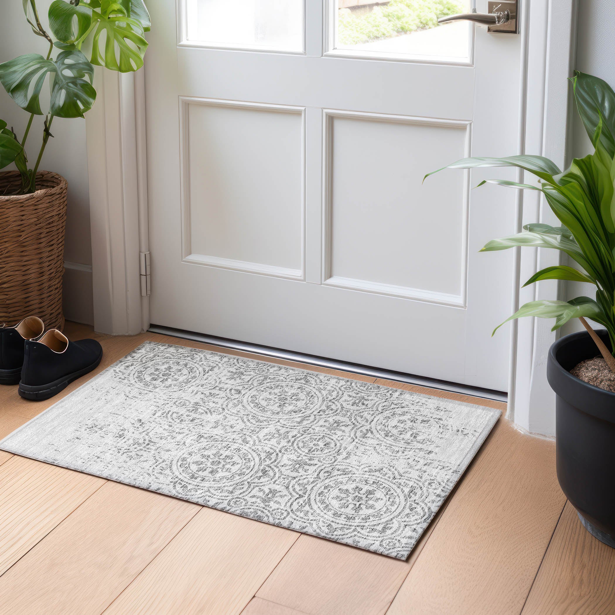 Kathmandu Machine Washable Transitional Silver Gray Rug 1'8" x 2'6" #shape_Rectangle