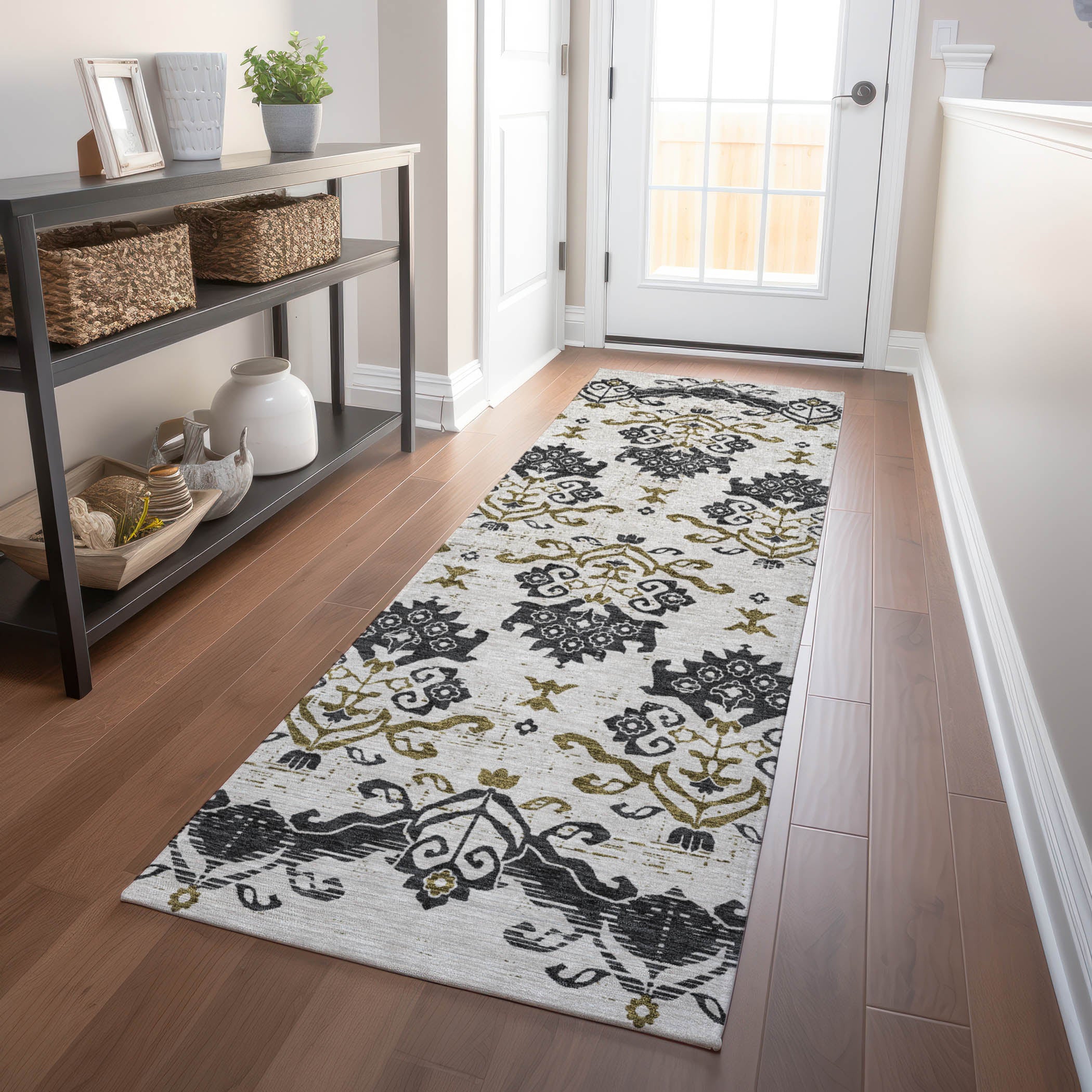 Sarajevo Machine Washable Transitional Black Rug 2'3" x 7'6" #shape_Runner