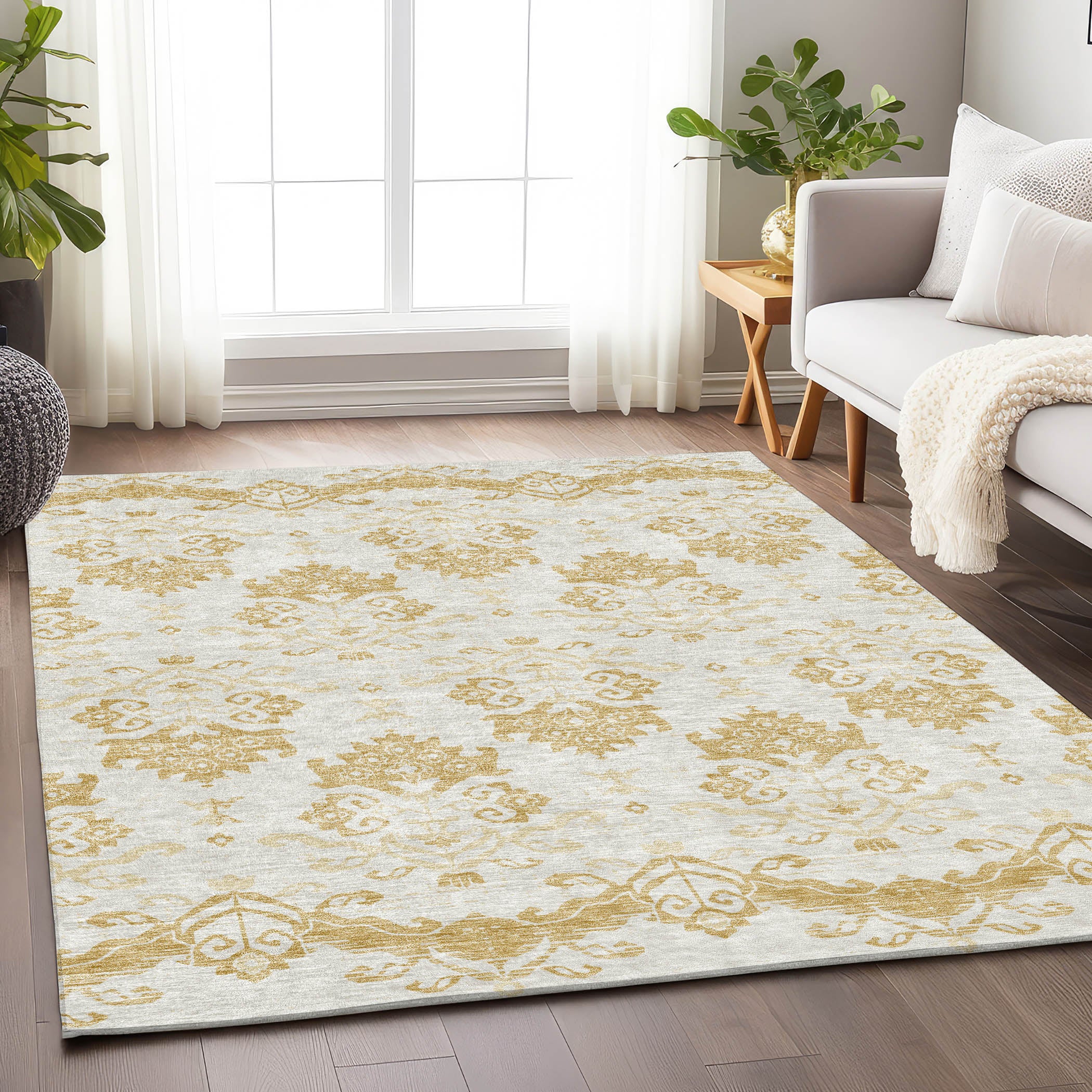 Sarajevo Machine Washable Transitional Gold Rug 2'6" x 3'10" #shape_Rectangle