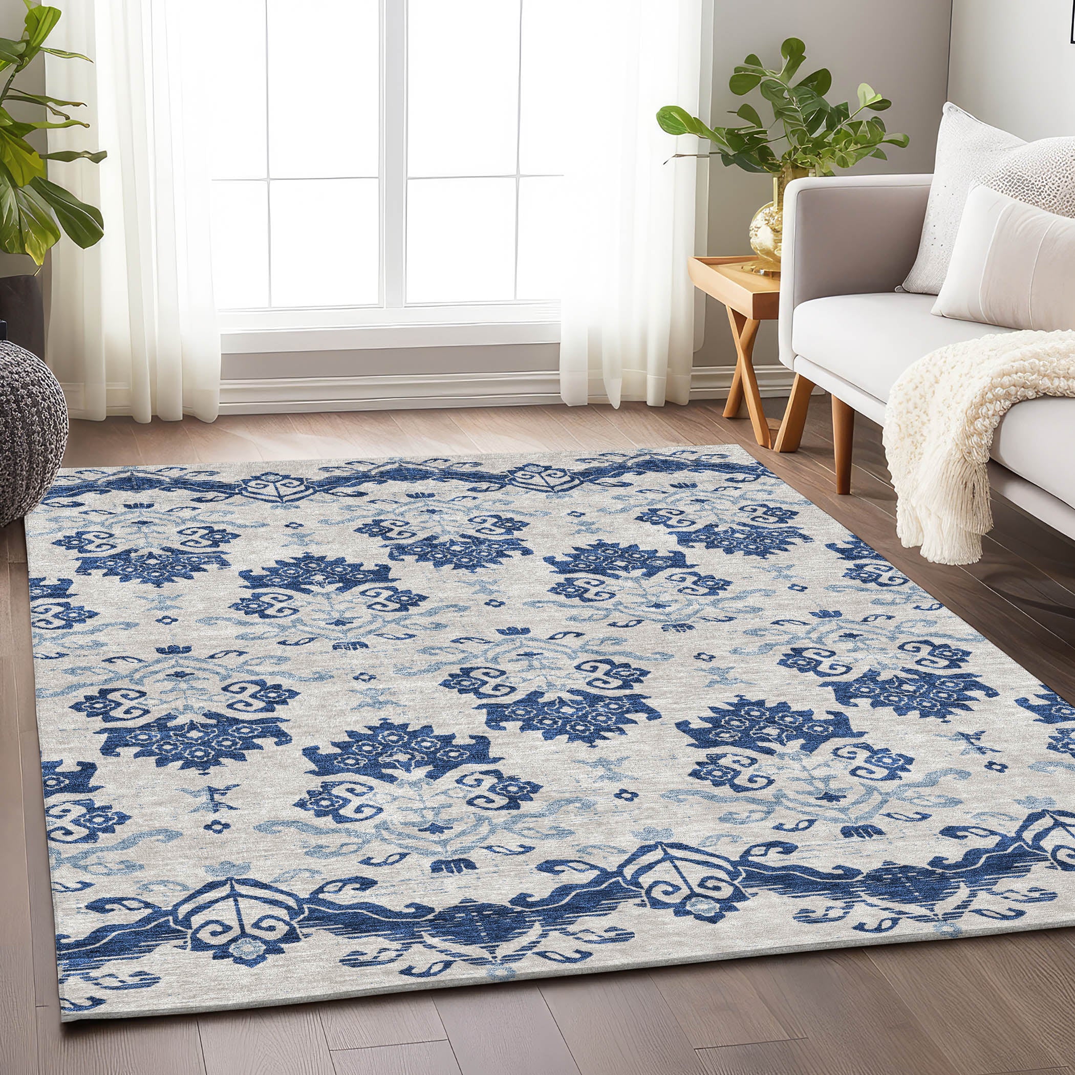 Sarajevo Machine Washable Transitional Navy Blue Rug 2'6" x 3'10" #shape_Rectangle