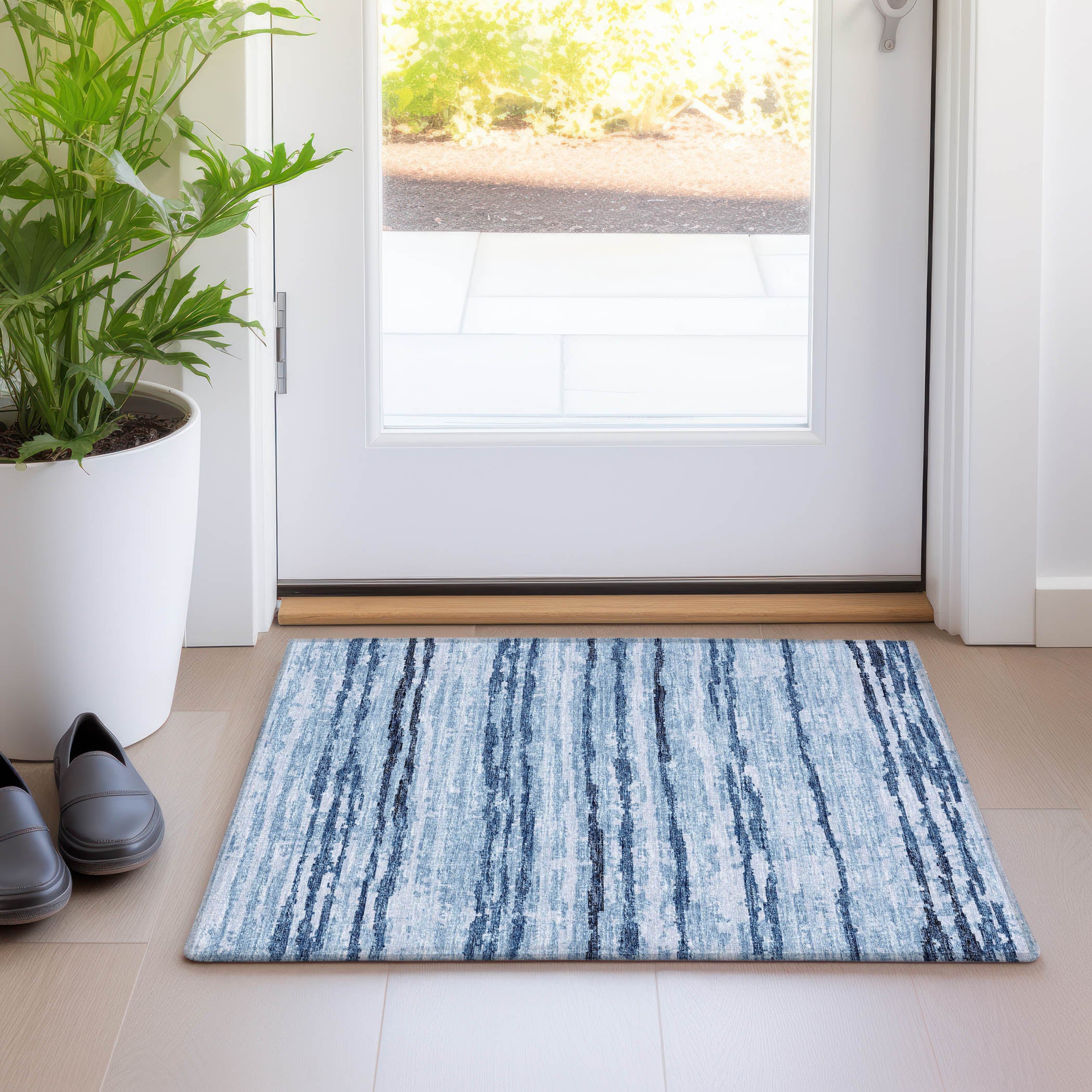 Bruges Machine Washable Transitional Blue Rug 1'8" x 2'6" #shape_Rectangle