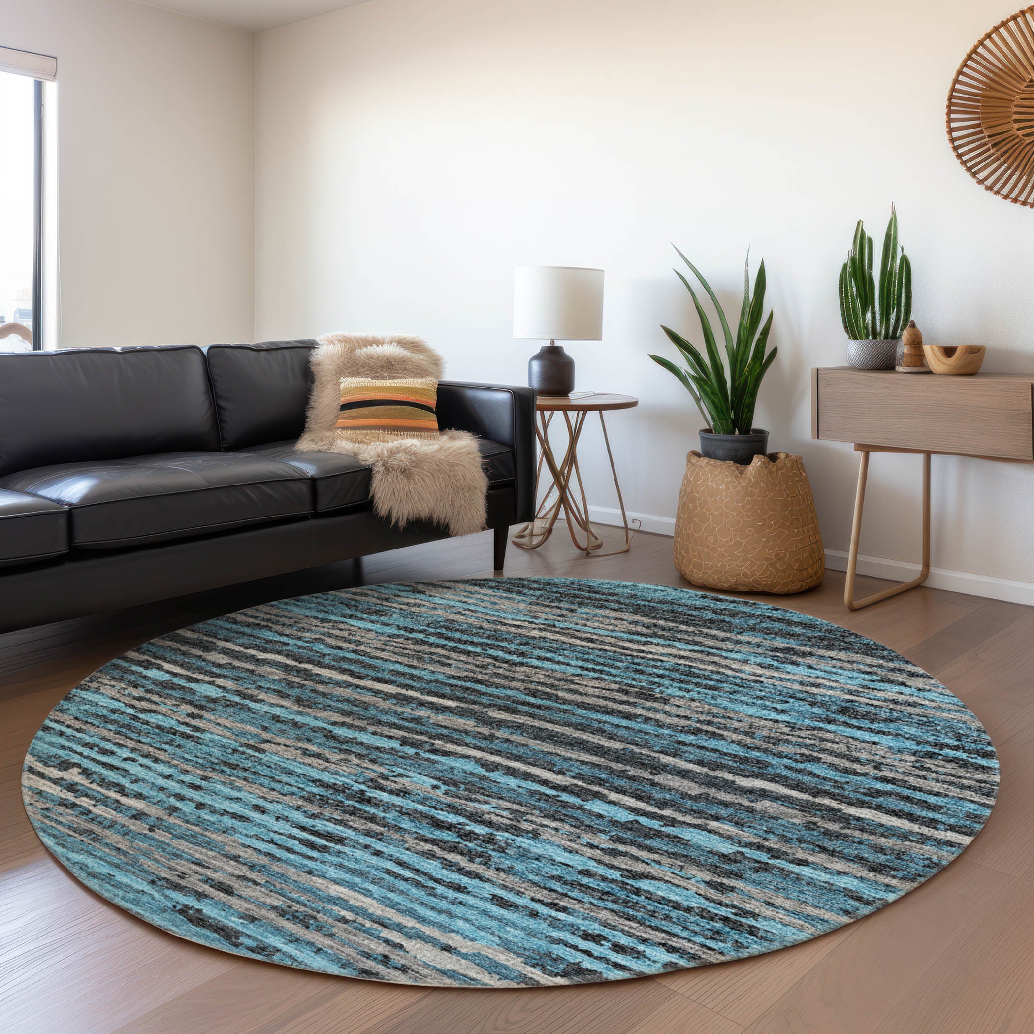 Bruges Machine Washable Transitional Peacock Multi Rug 8' x 8' #shape_Round