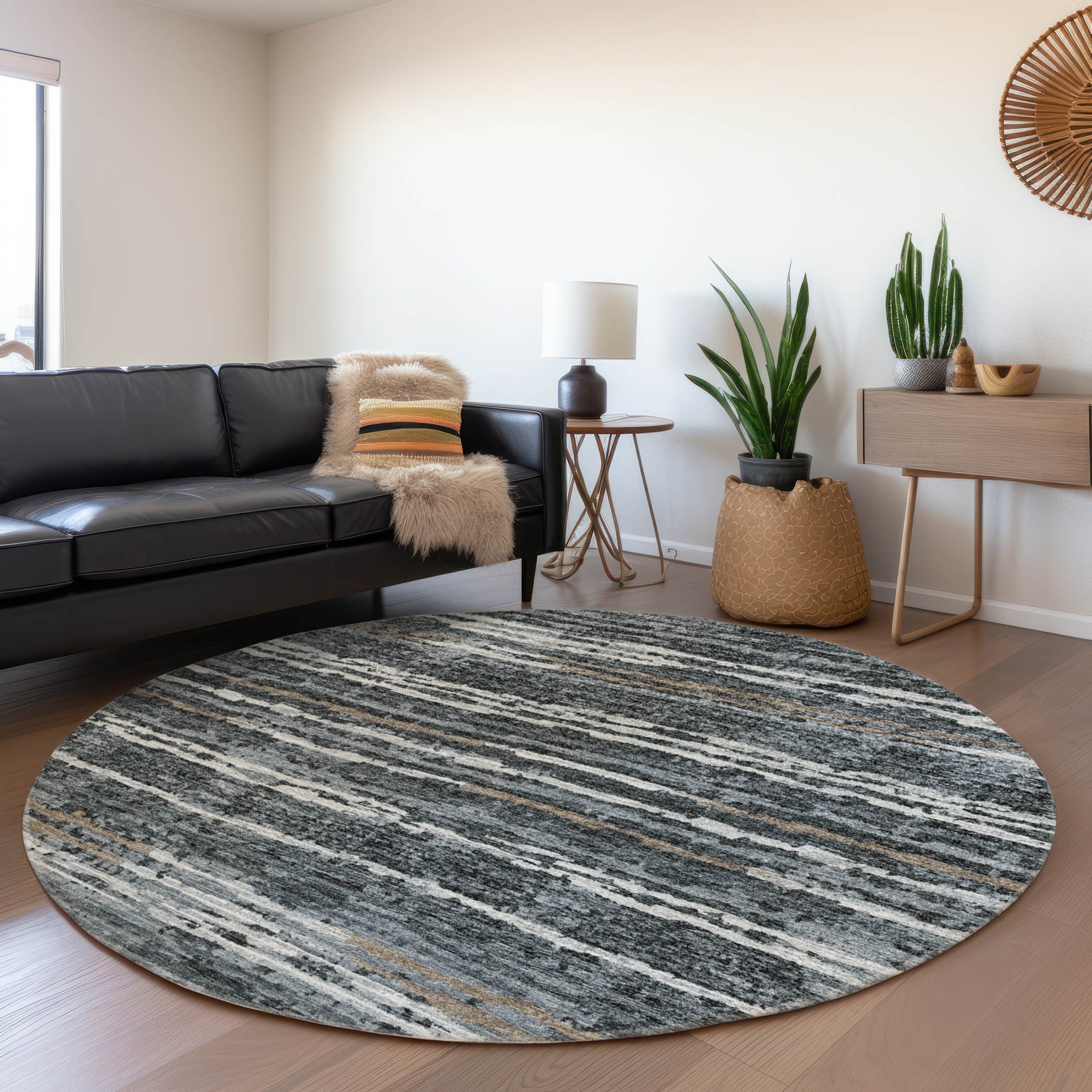 Bruges Machine Washable Transitional Shadow Gray Rug 8' x 8' #shape_Round