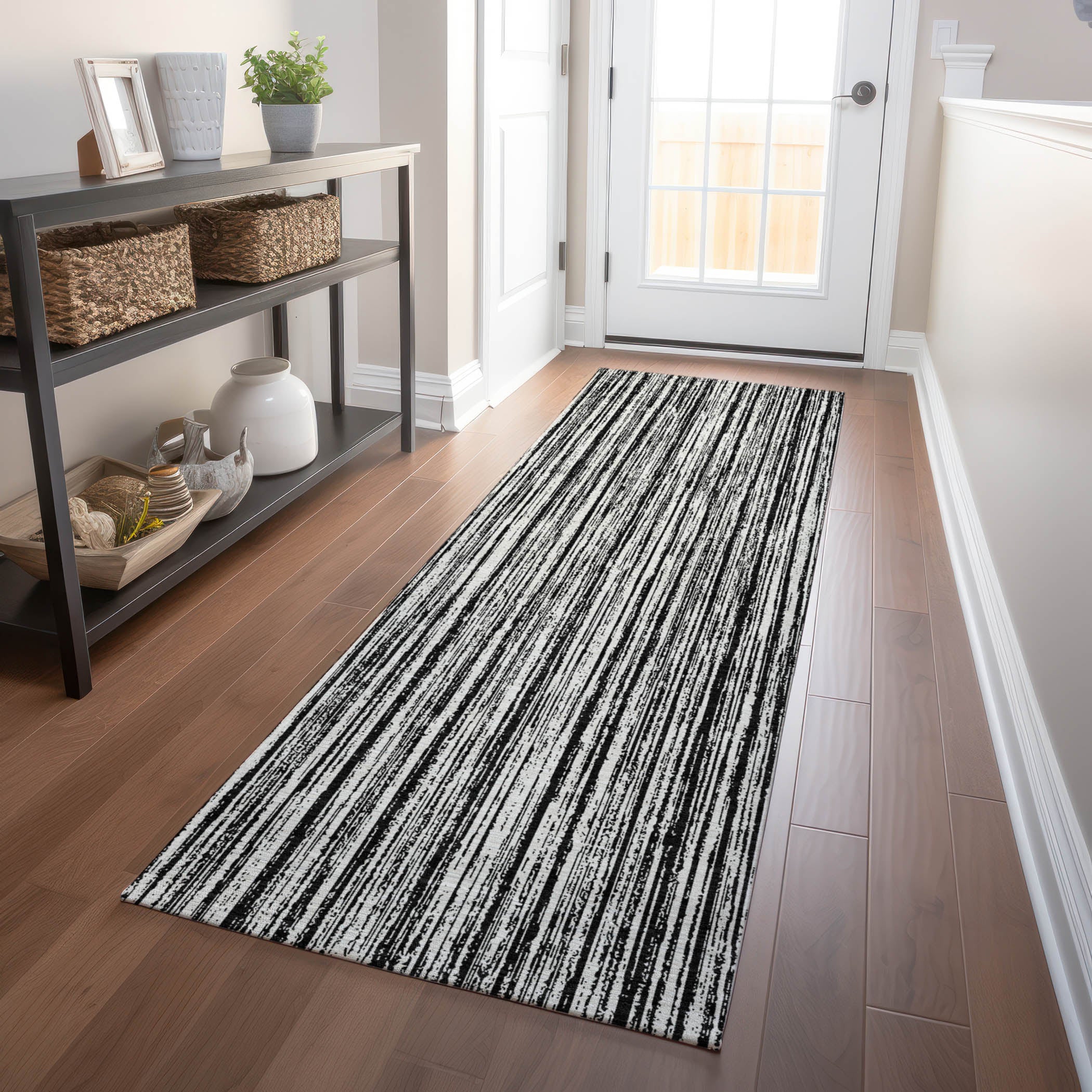 Athens Machine Washable Transitional Black Rug 2'3" x 7'6" #shape_Runner