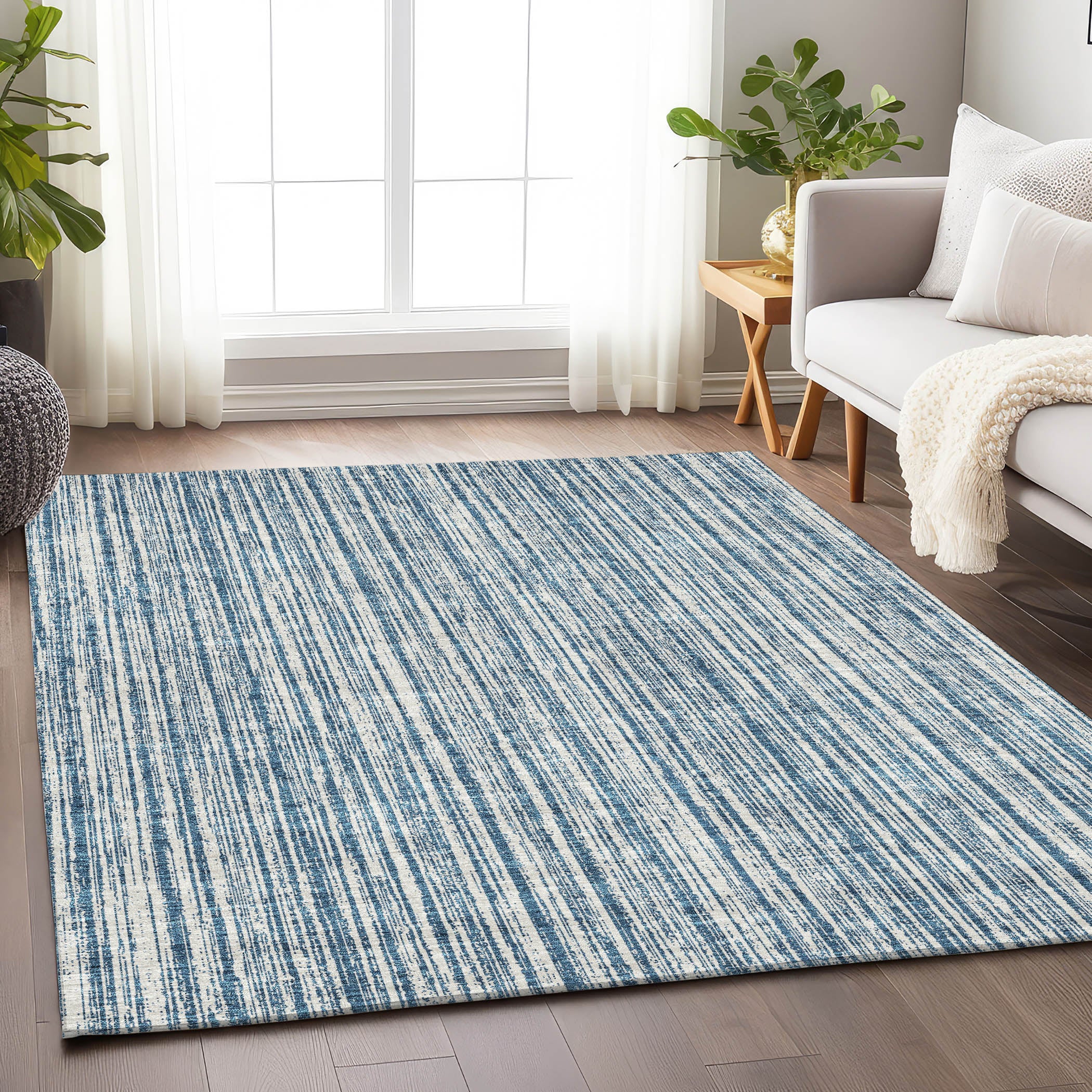Athens Machine Washable Transitional Blue Rug 2'6" x 3'10" #shape_Rectangle