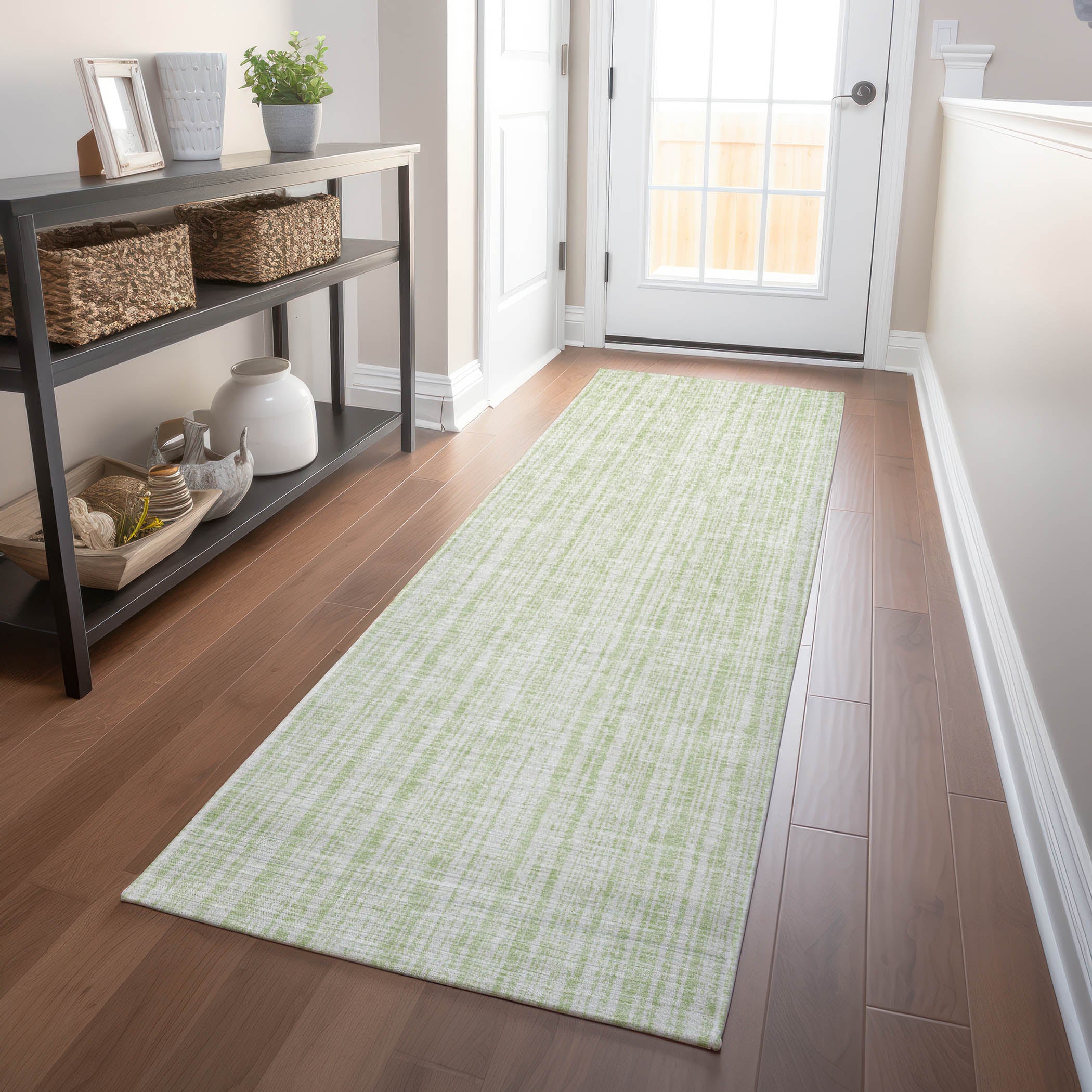Athens Machine Washable Transitional Mint Green Rug 2'3" x 7'6" #shape_Runner