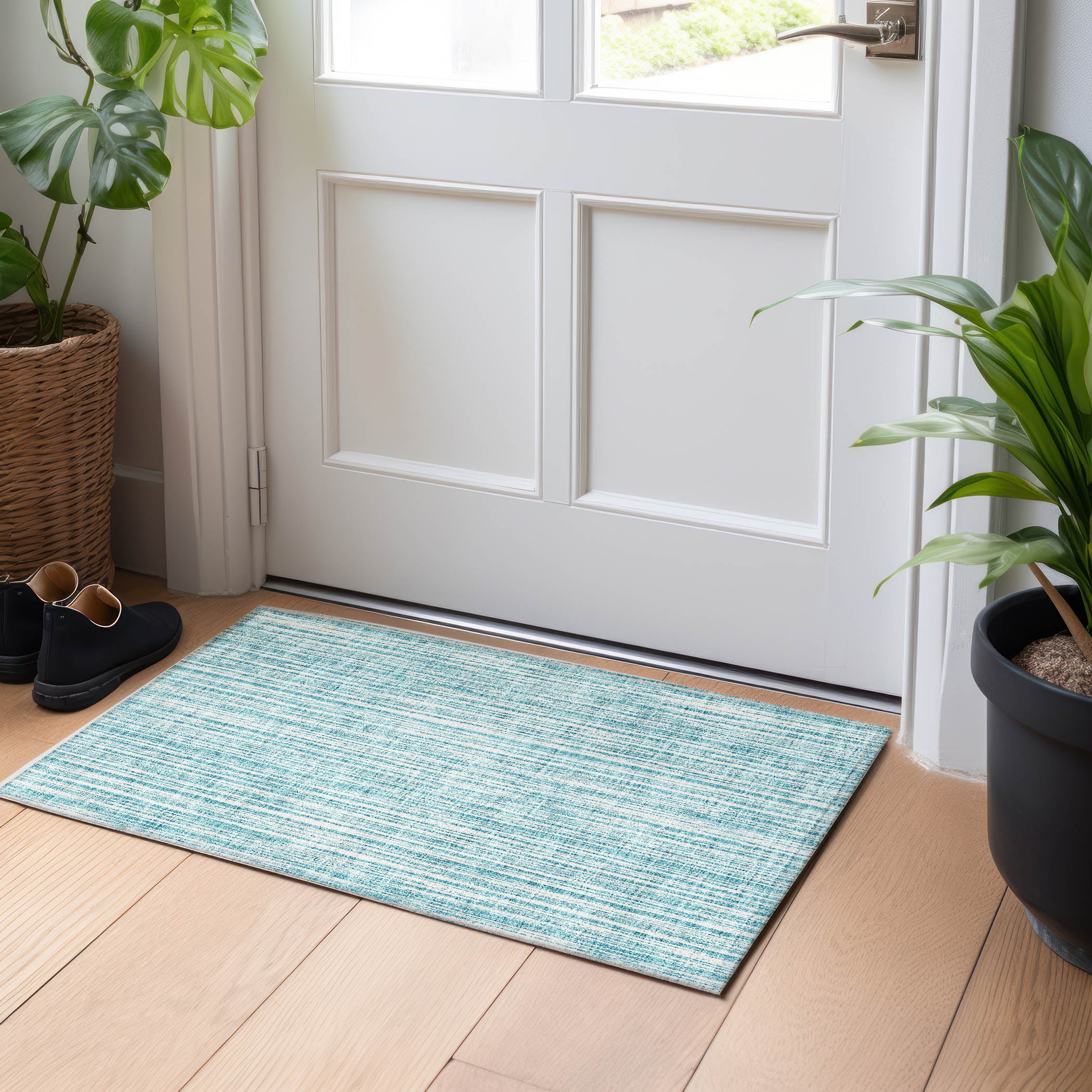 Athens Machine Washable Transitional Teal Rug 1'8" x 2'6" #shape_Rectangle