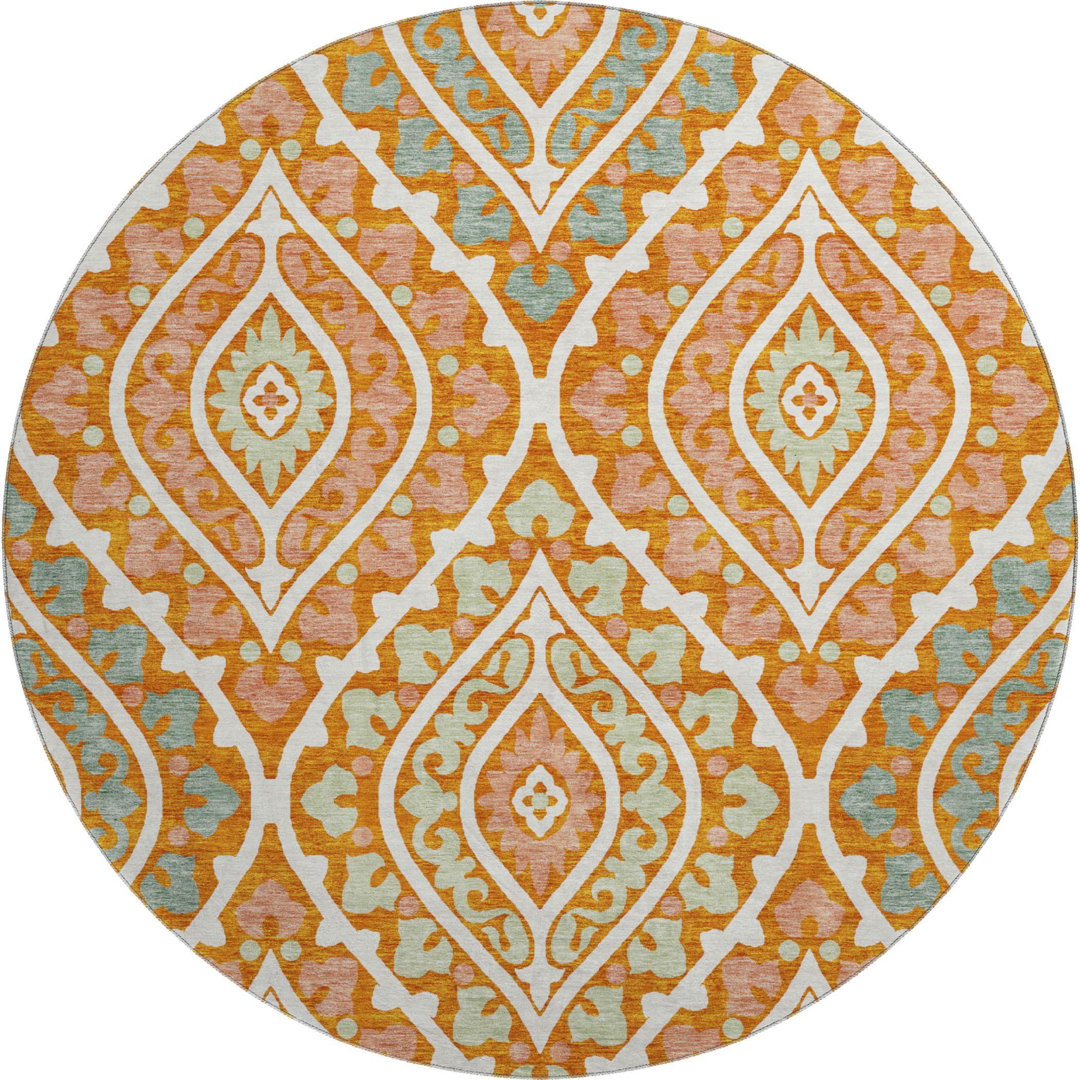 Havana Machine Washable Transitional Orange Rug 8' x 8' #shape_Round