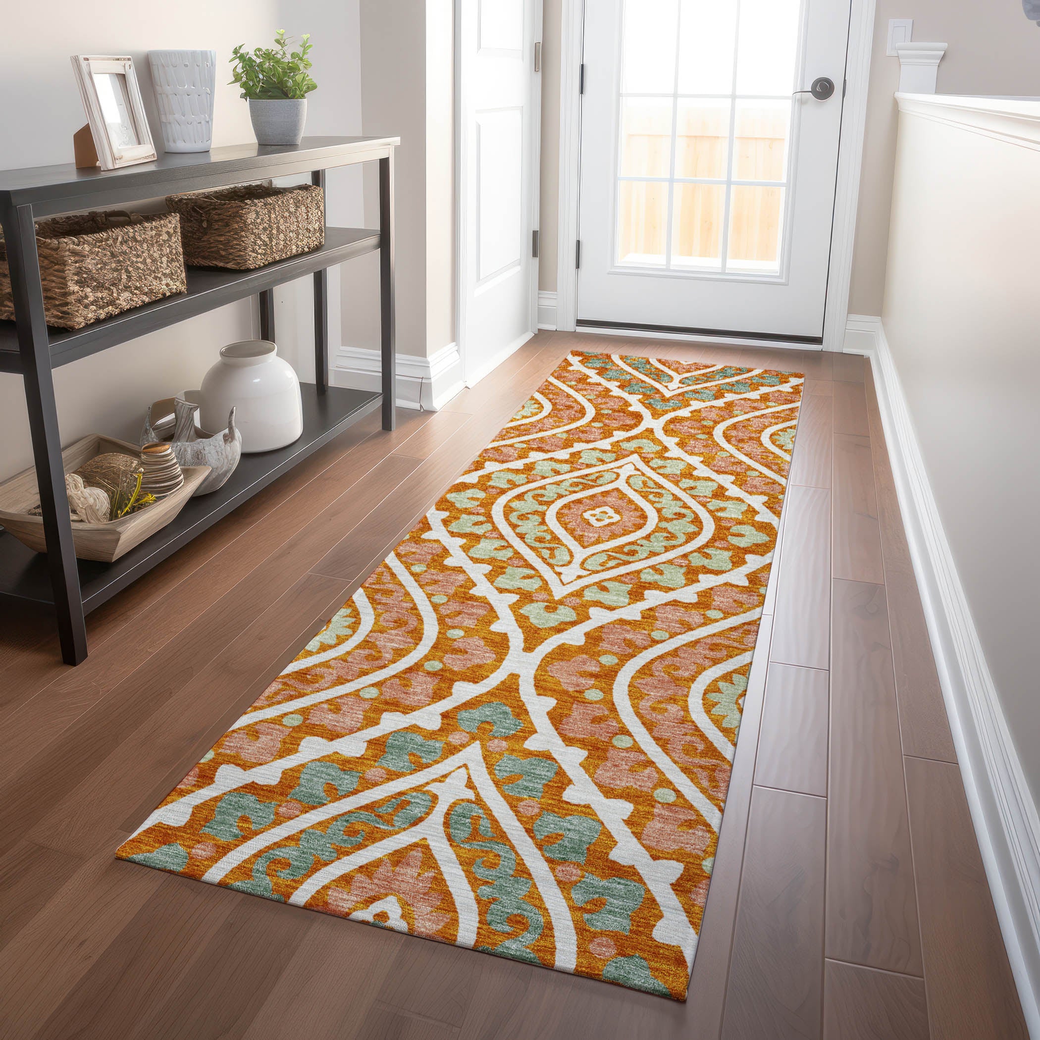 Havana Machine Washable Transitional Orange Rug 2'3" x 7'6" #shape_Runner