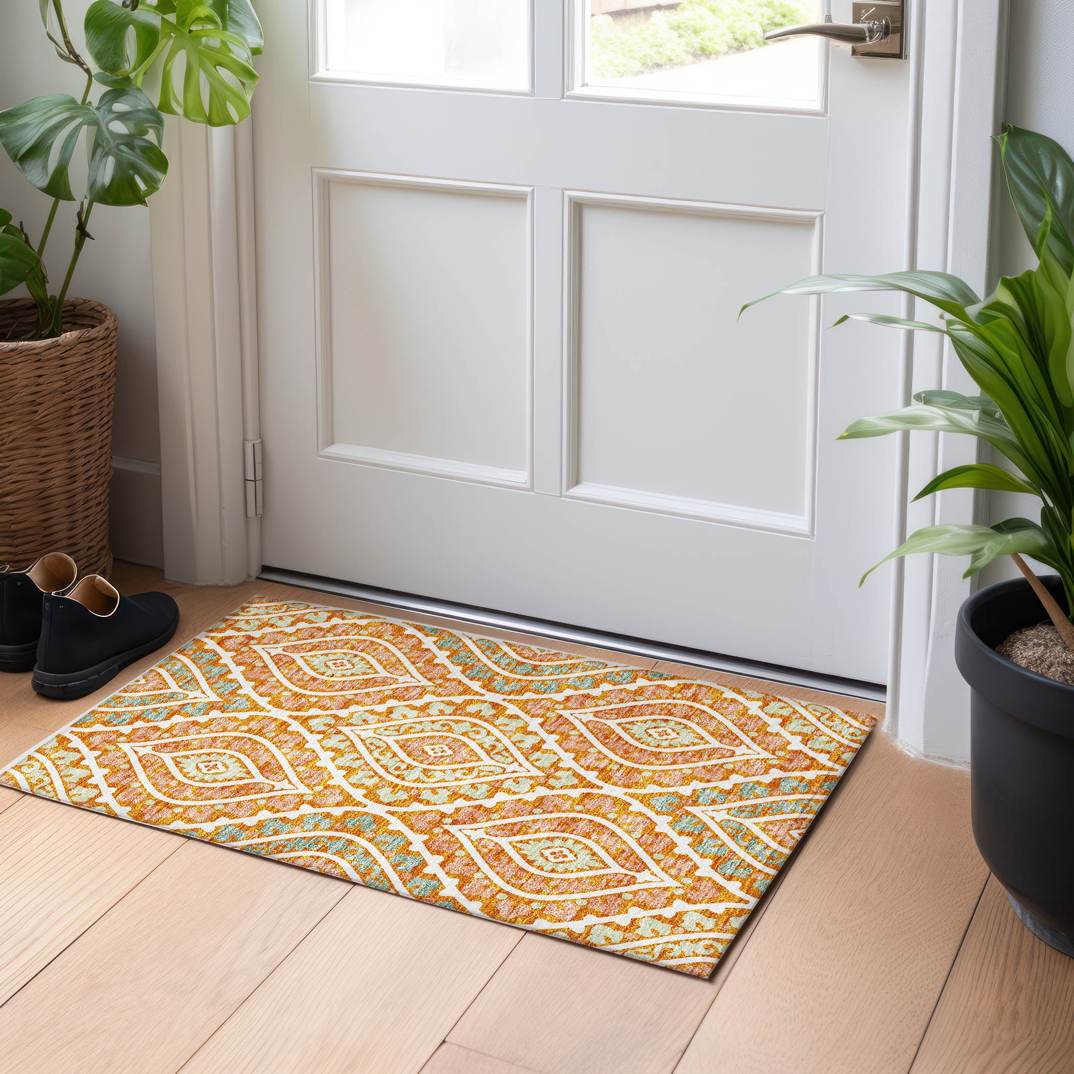 Havana Machine Washable Transitional Orange Rug 1'8" x 2'6" #shape_Rectangle