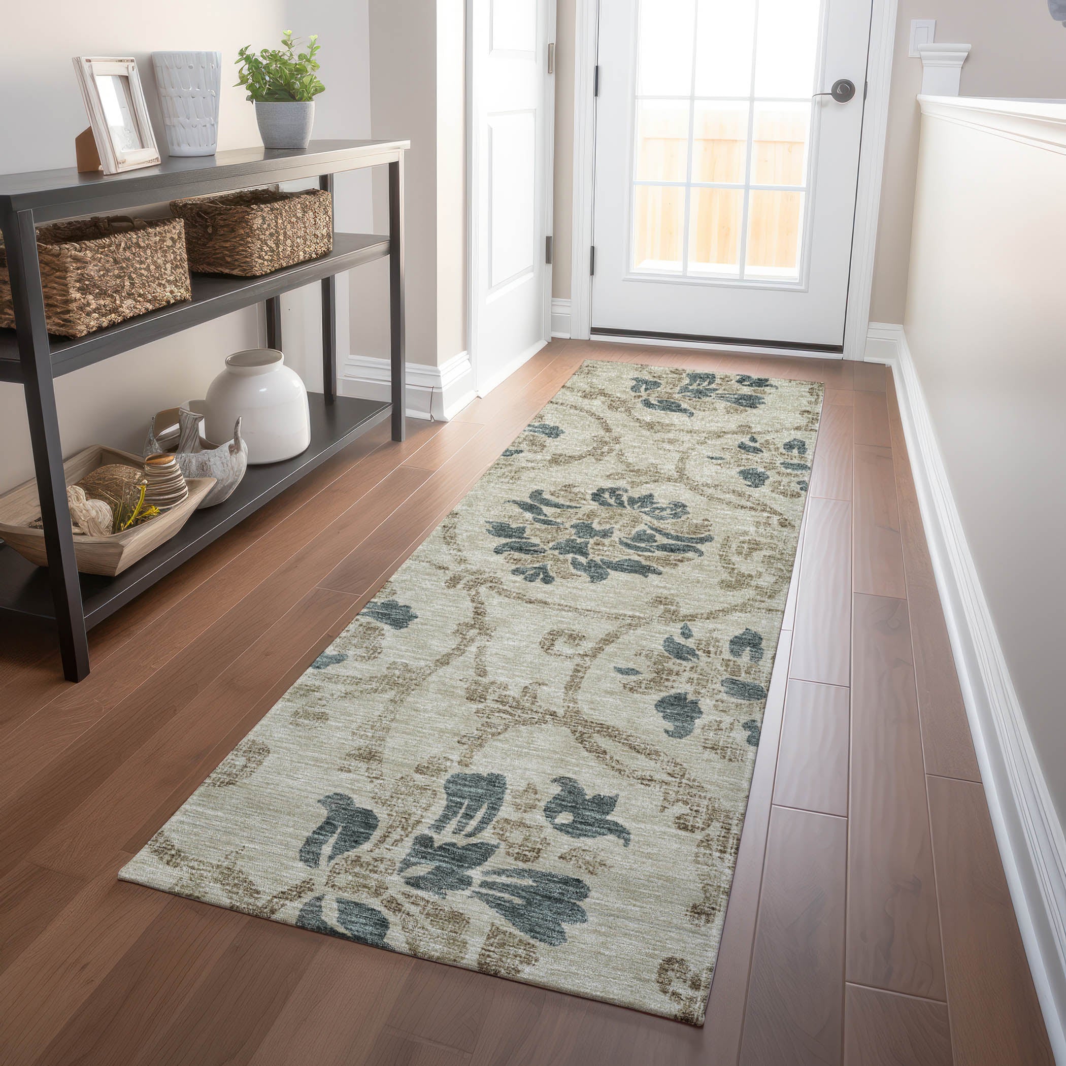 Kathmandu Machine Washable Traditional Beige Brown Rug 2'3" x 7'6" #shape_Runner