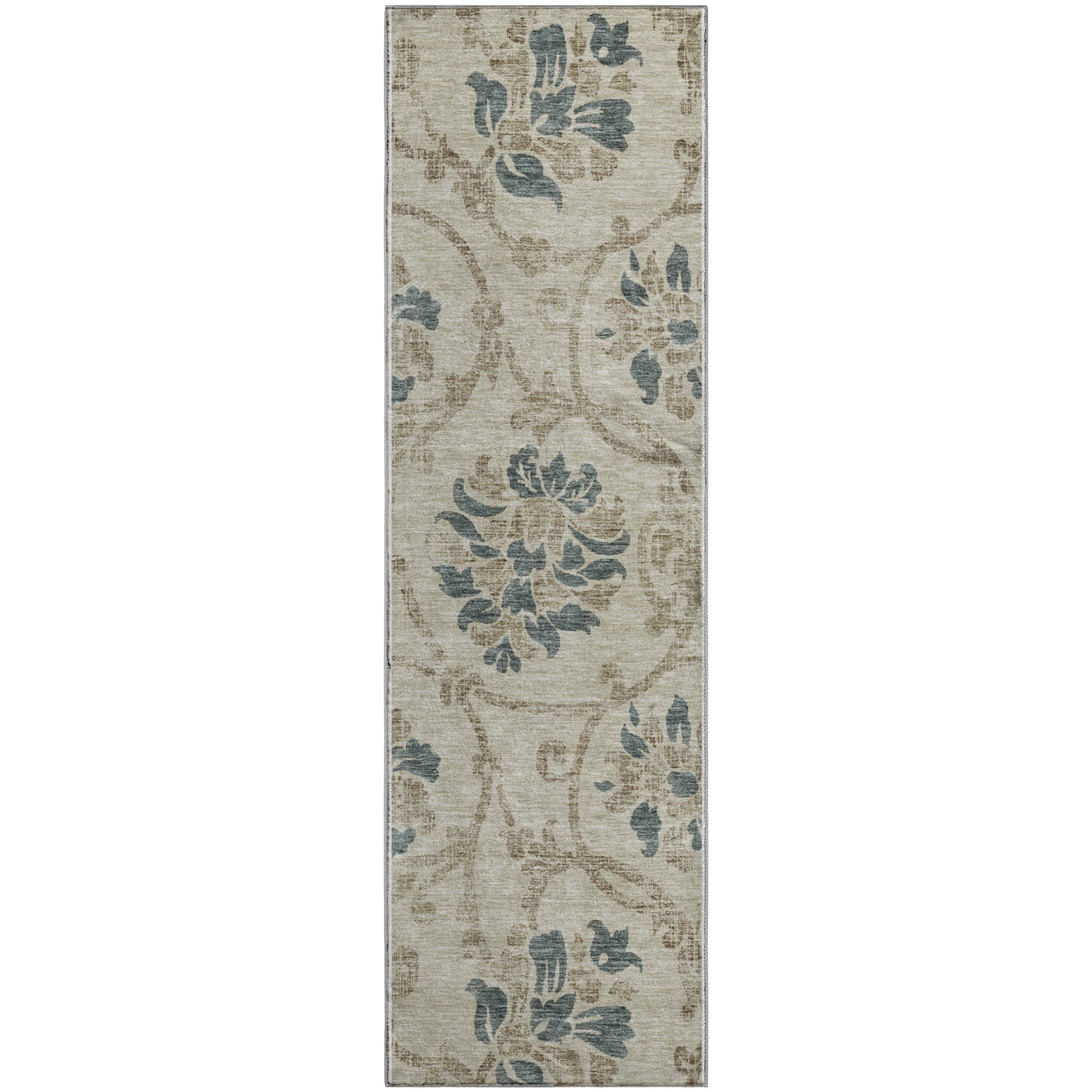 Kathmandu Machine Washable Traditional Beige Brown Rug 2'3" x 7'6" #shape_Runner